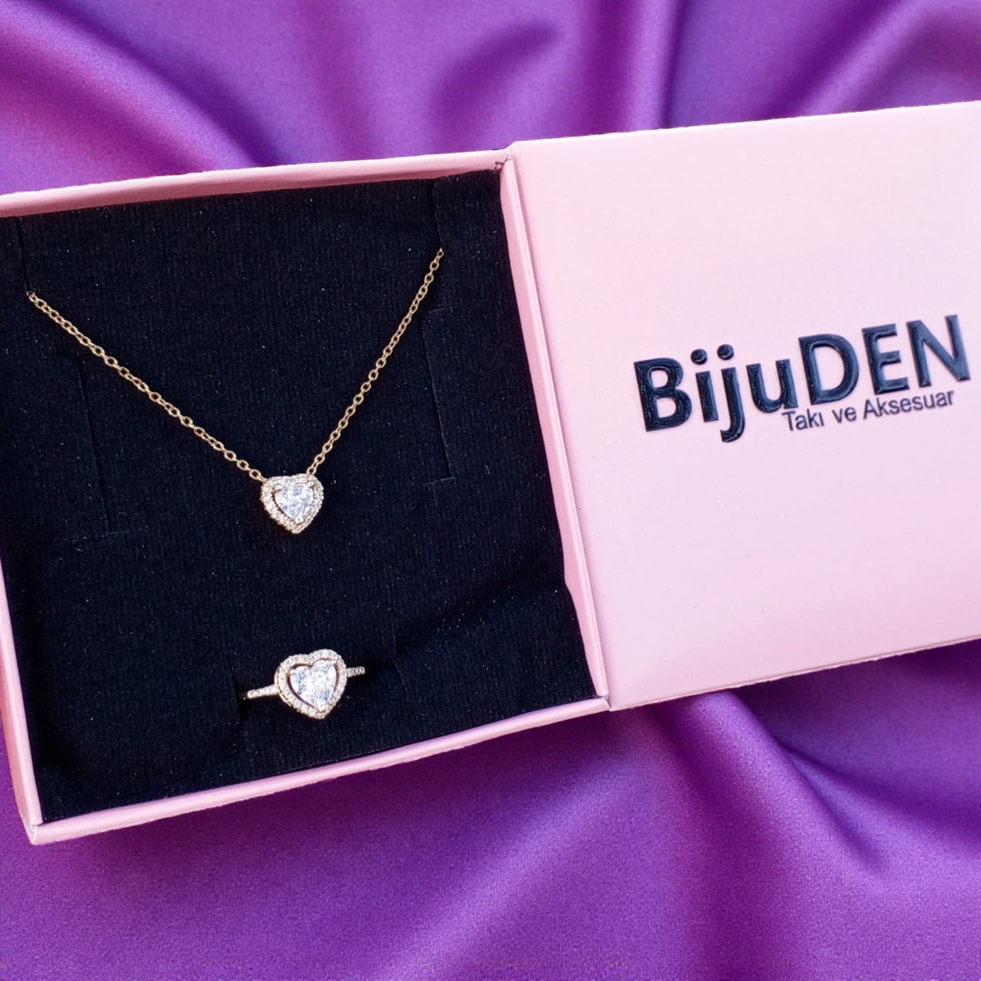 Pandora Saf Güzellik Seti | Pandora Kolye ve Pandora Yüzük Seti | Gold Renk