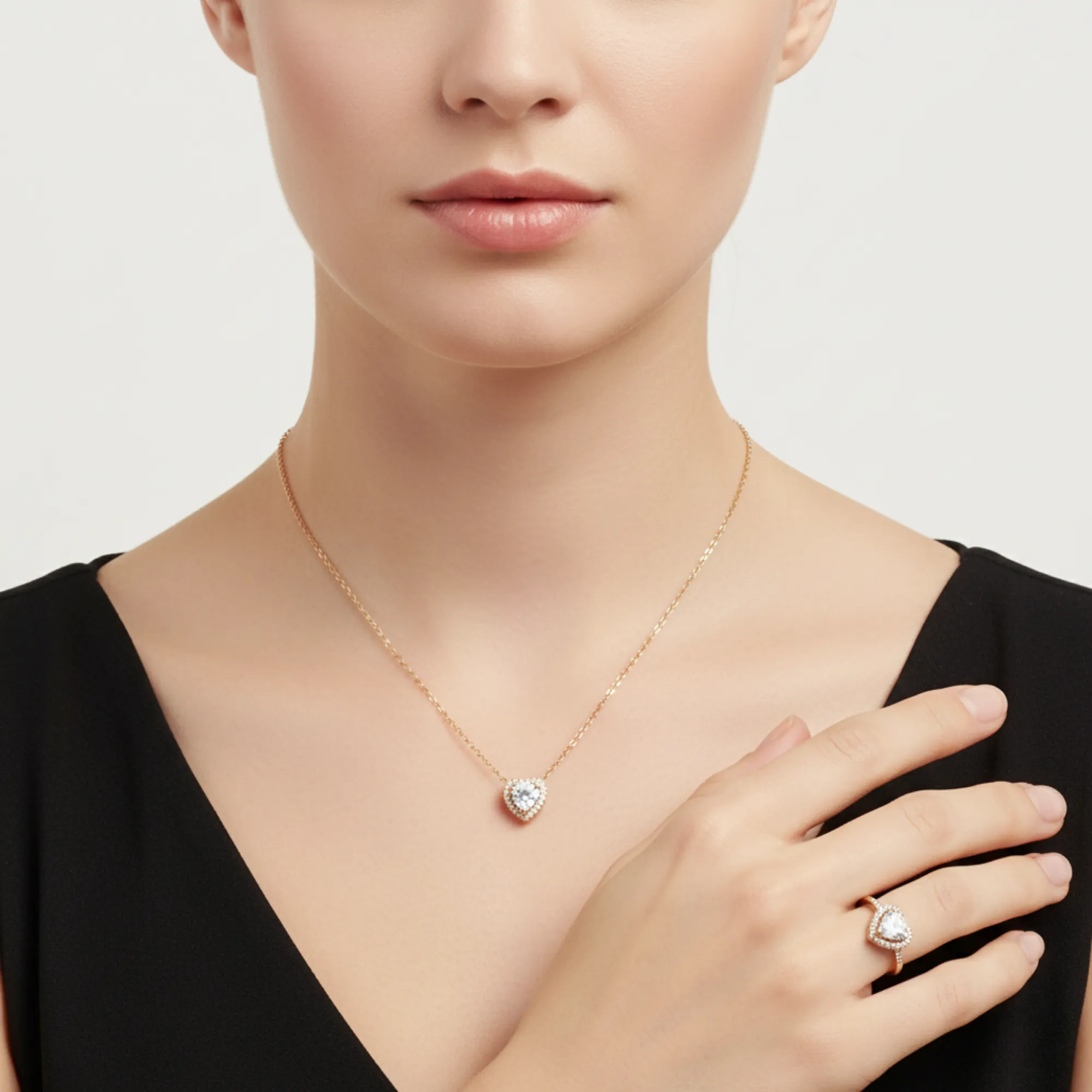 Pandora Saf Güzellik Seti | Pandora Kolye ve Pandora Yüzük Seti | GOLD Beyaz