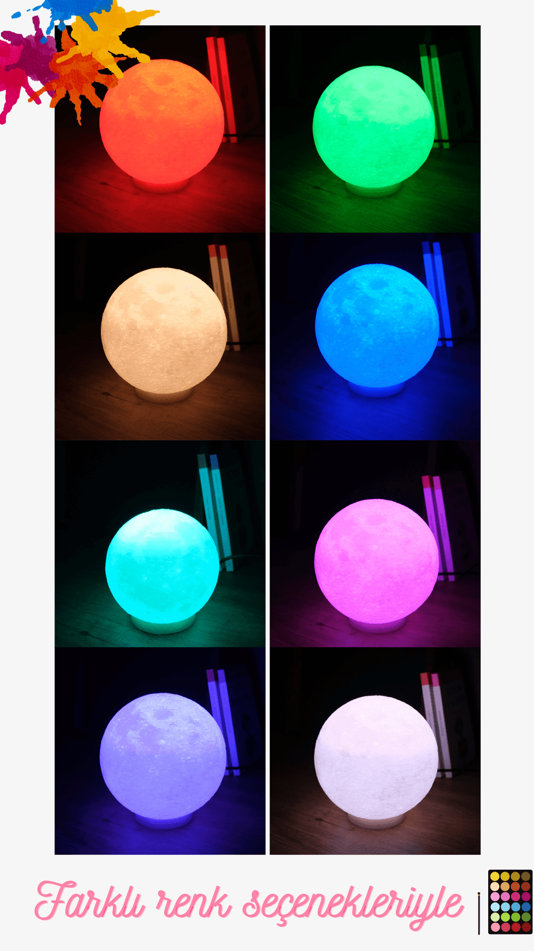Hediyelik Eşya Anneler Günü Hediyesi 18 Cm Renkli RGB Masa Lambası Led Lamba Gece Lambası Ay Küresi