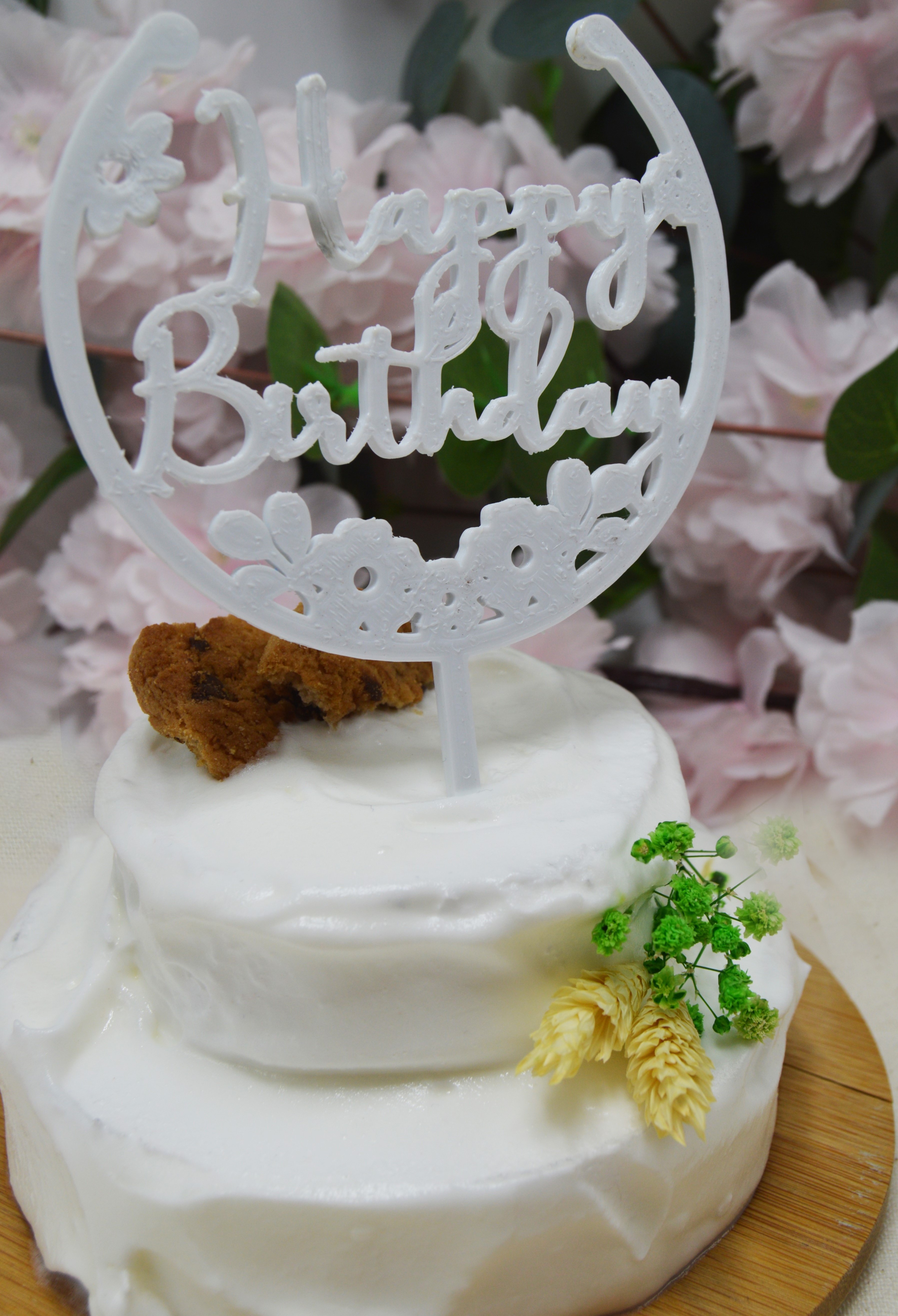 Çiçekli Happy Birthday Doğum Günü Parti Pasta Üzeri/Üstü Pasta Süsü Çubuğu