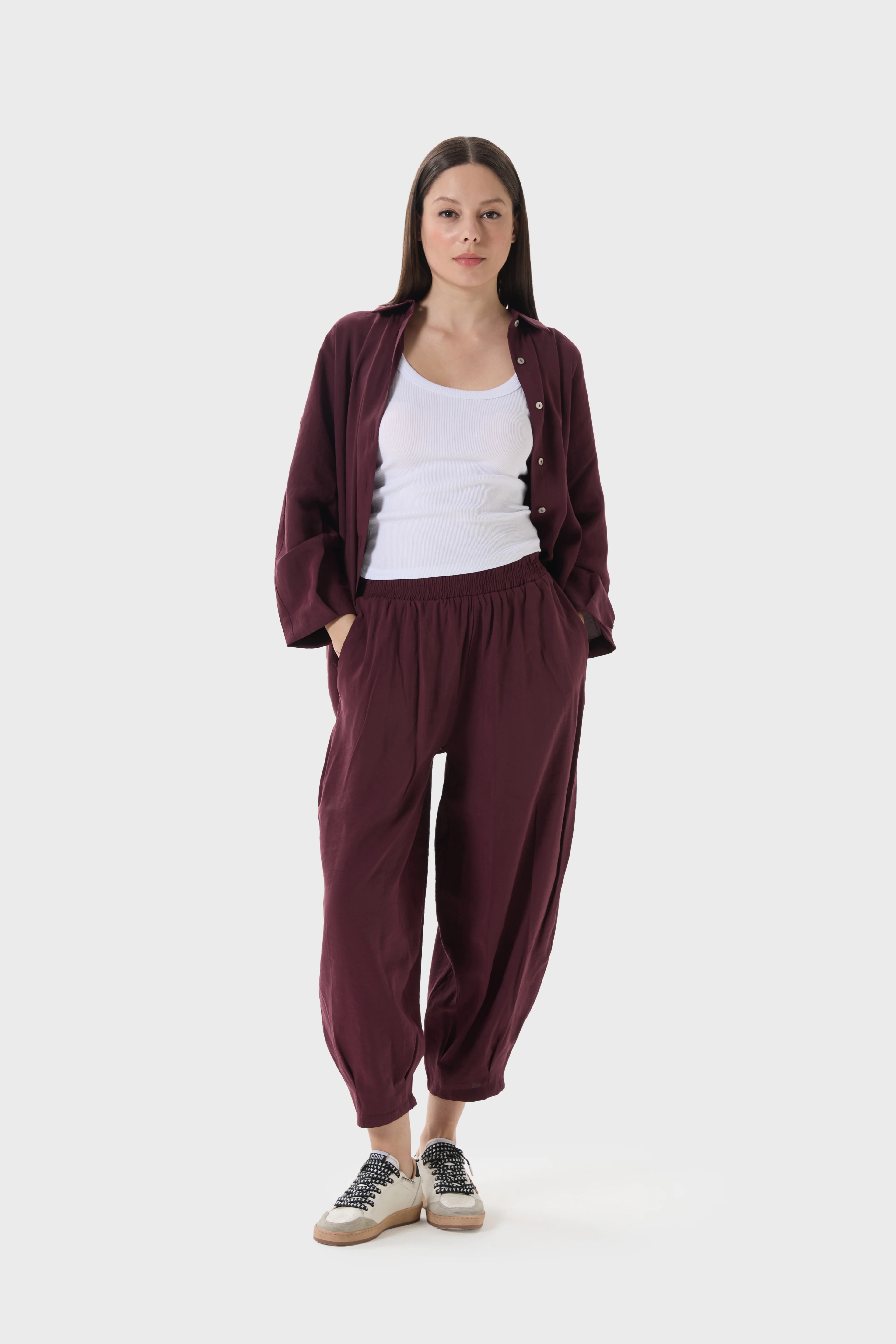 Tensel Oversize Gömlek - Bordo