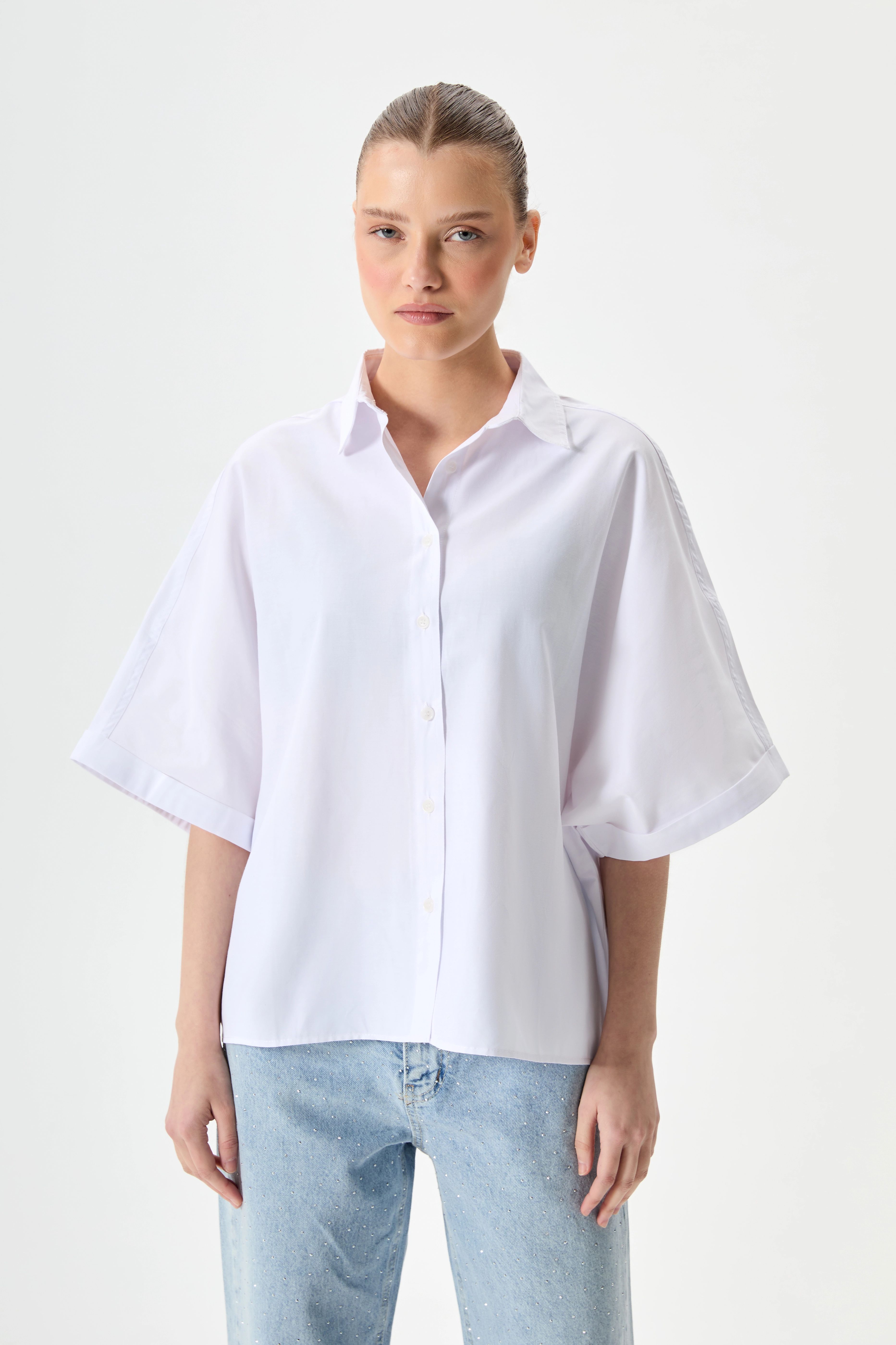 Oversize Kısa Kol Poplin Gömlek