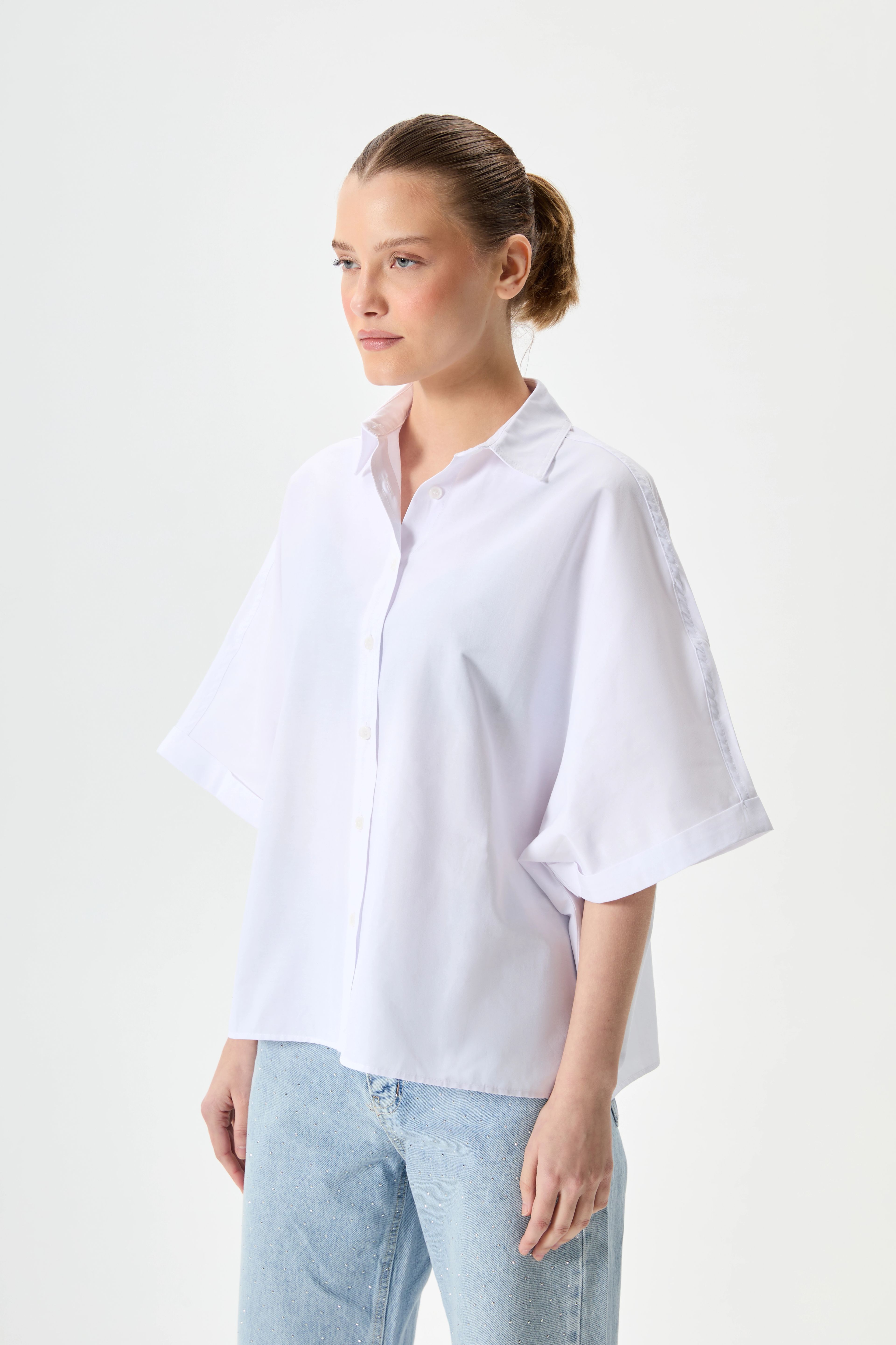 Oversize Kısa Kol Poplin Gömlek
