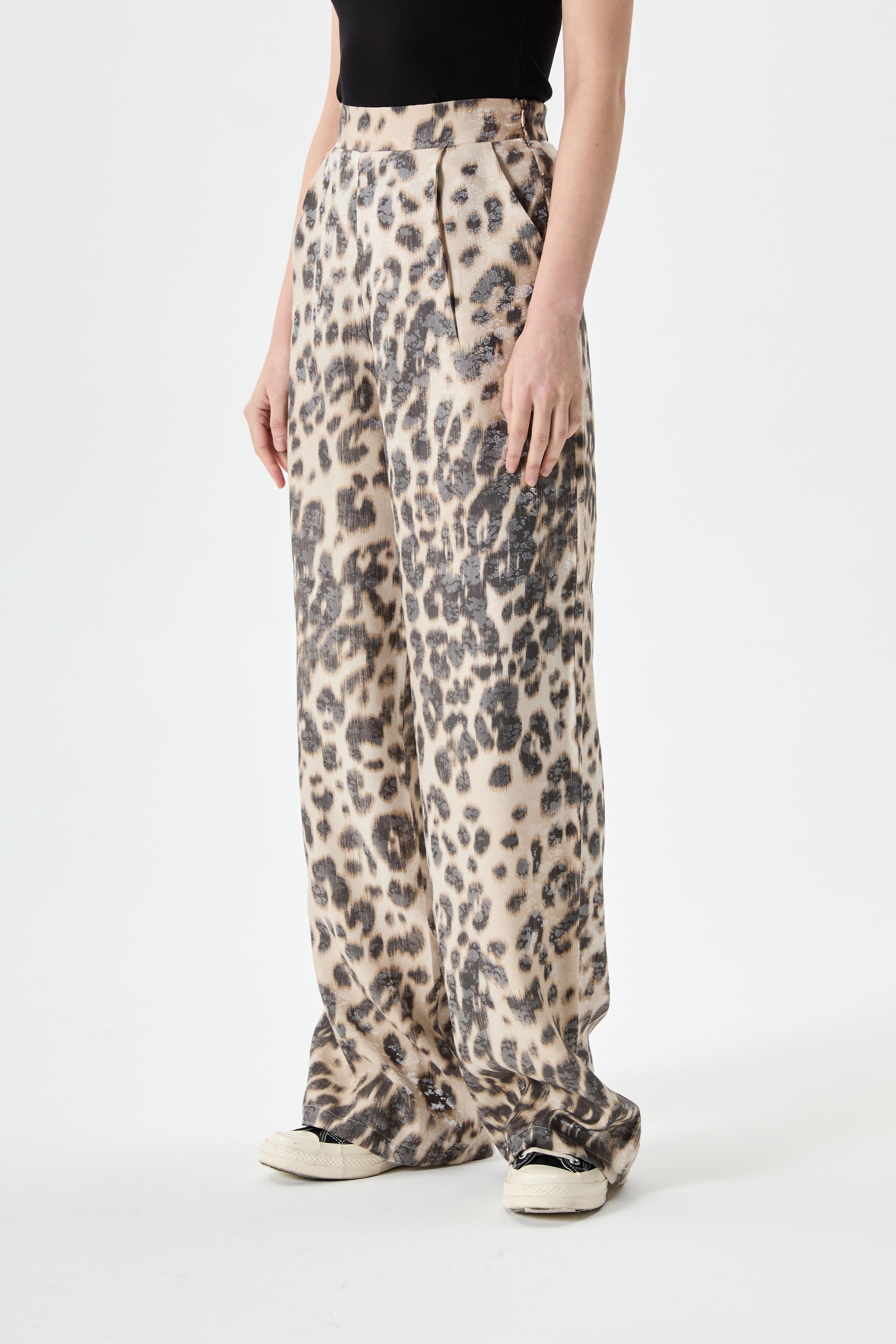 Leopar Desen Parlak Palazzo Pantolon