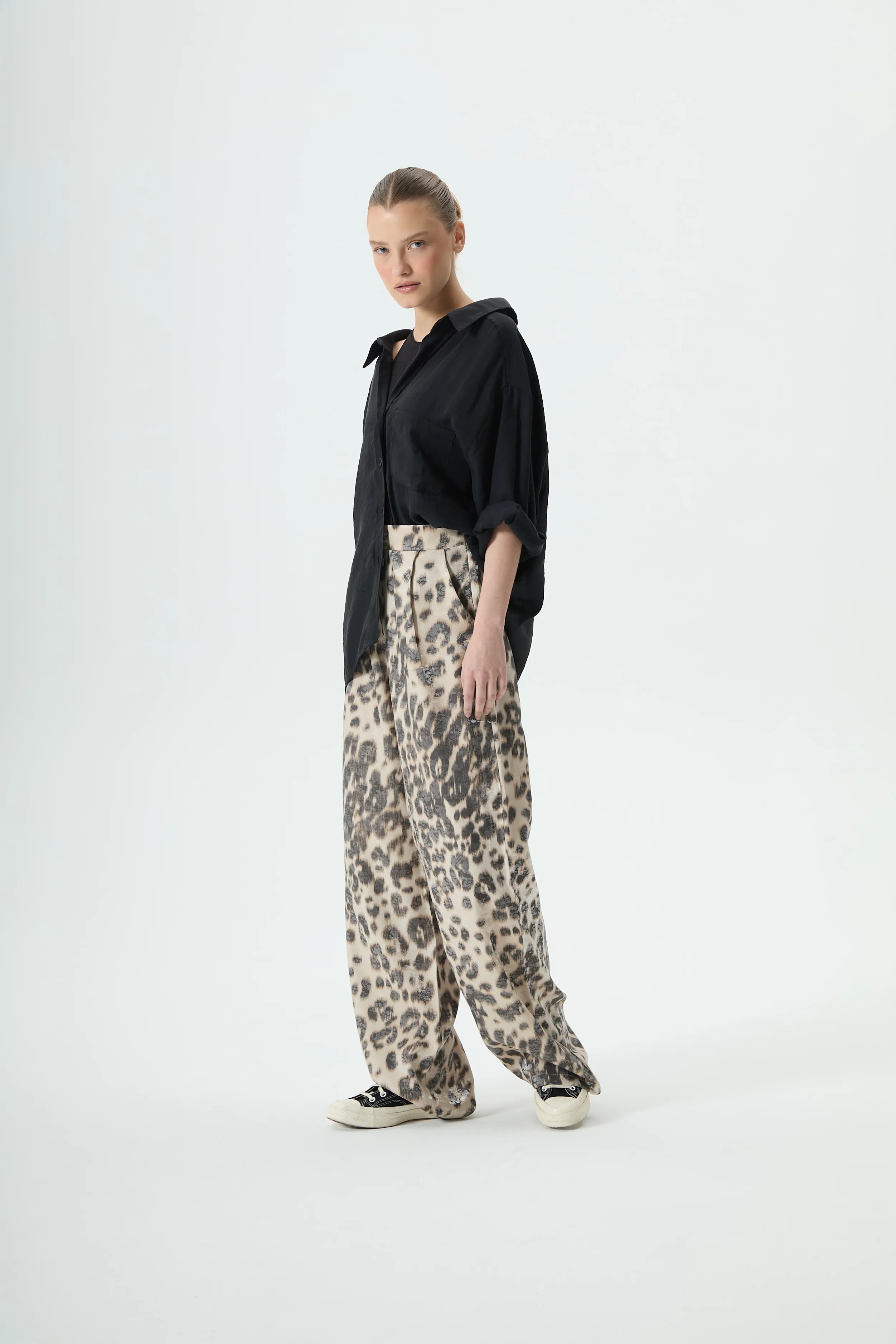 Leopar Desen Parlak Palazzo Pantolon