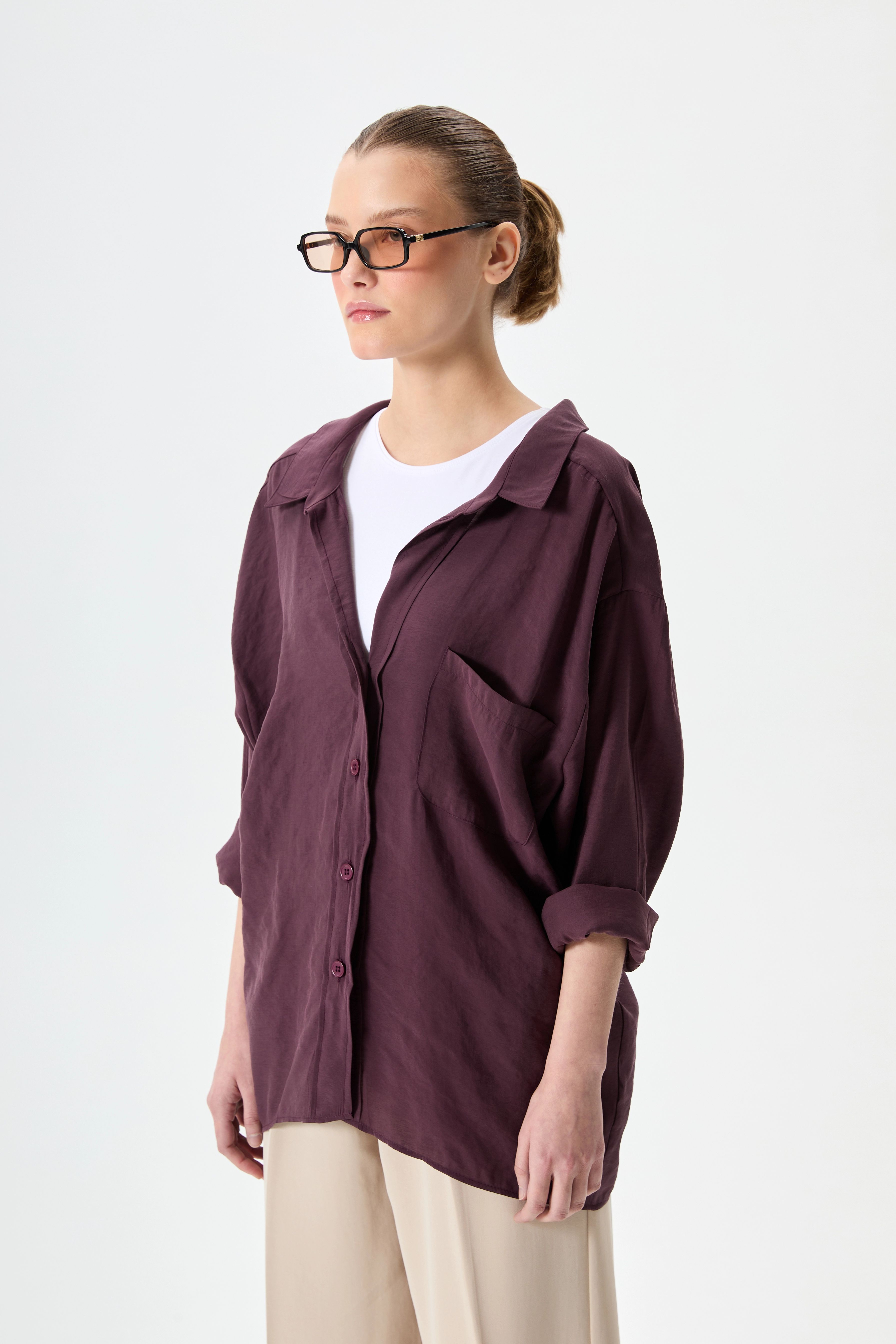 Oversize Gömlek - Mürdüm