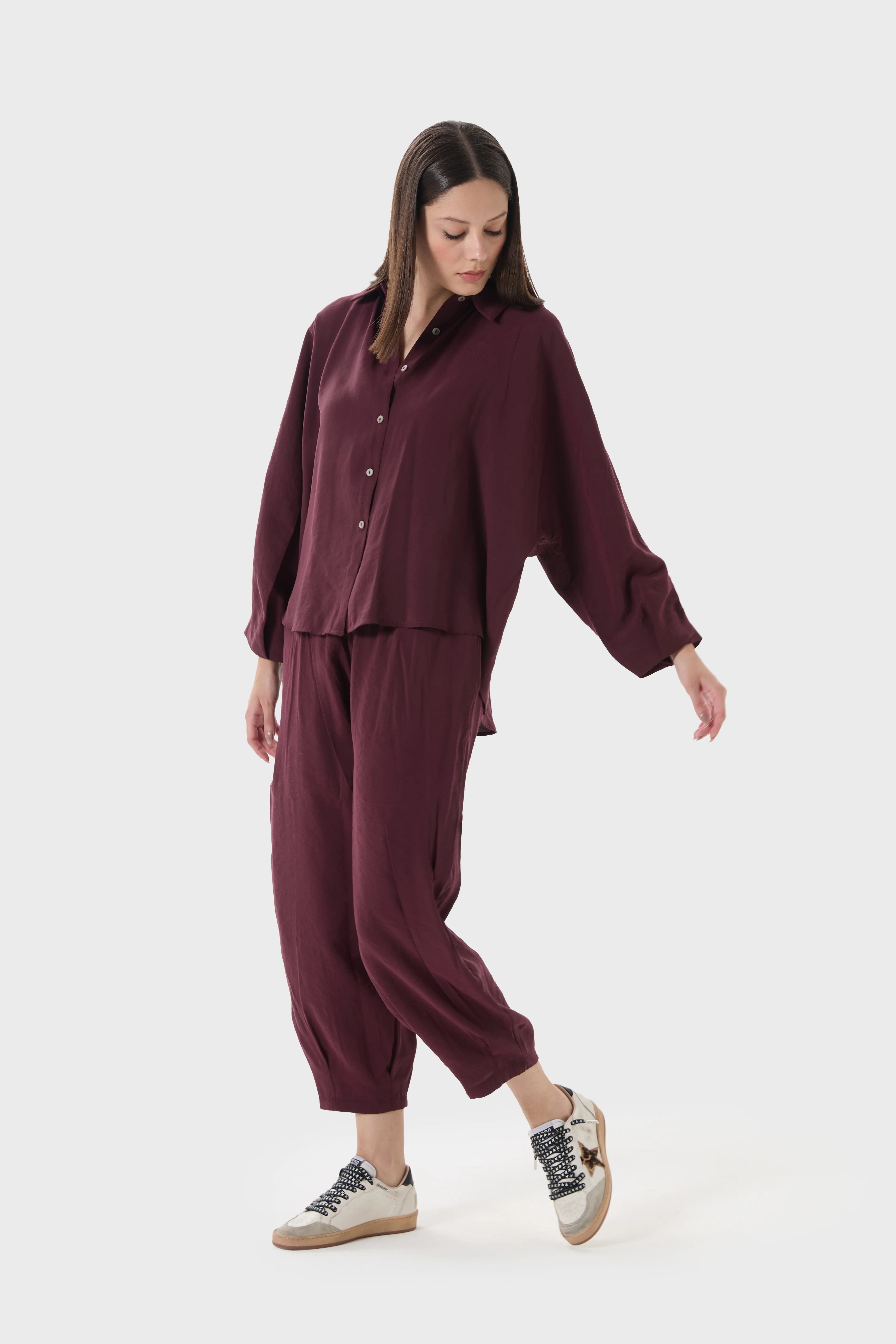 Tensel Oversize Gömlek - Bordo