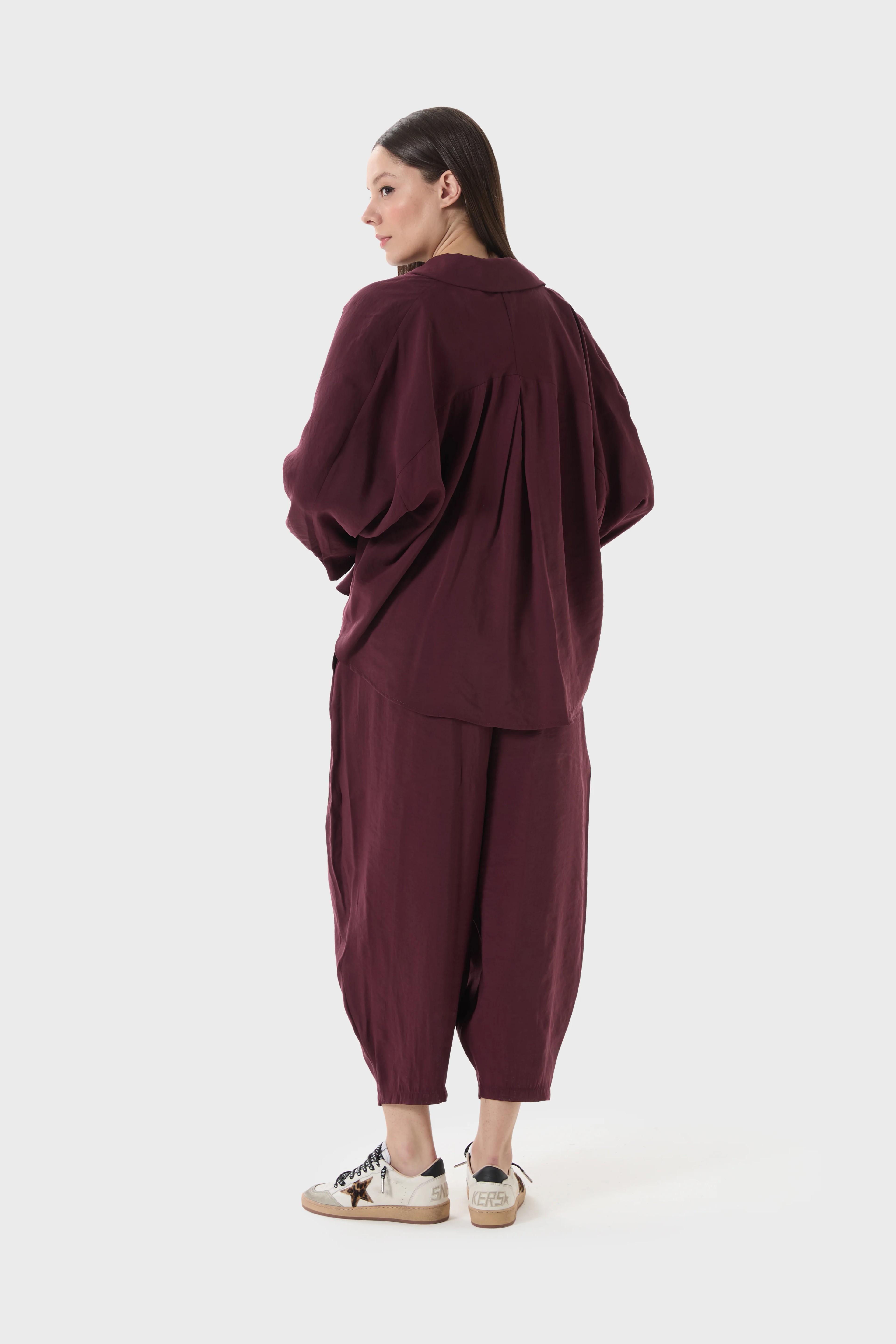 Tensel Oversize Gömlek - Bordo