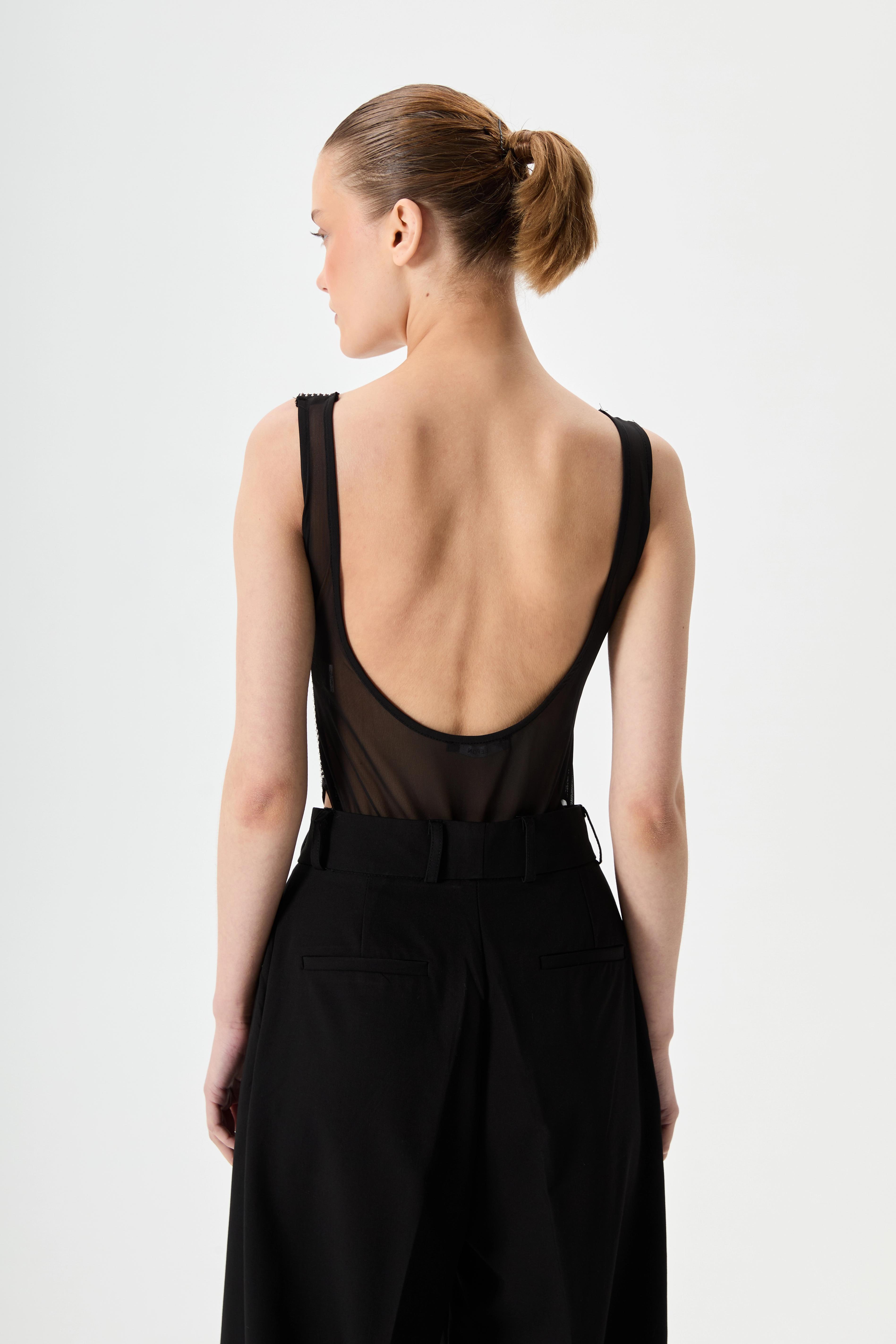 Taşlı Sırt Dekolteli Body
