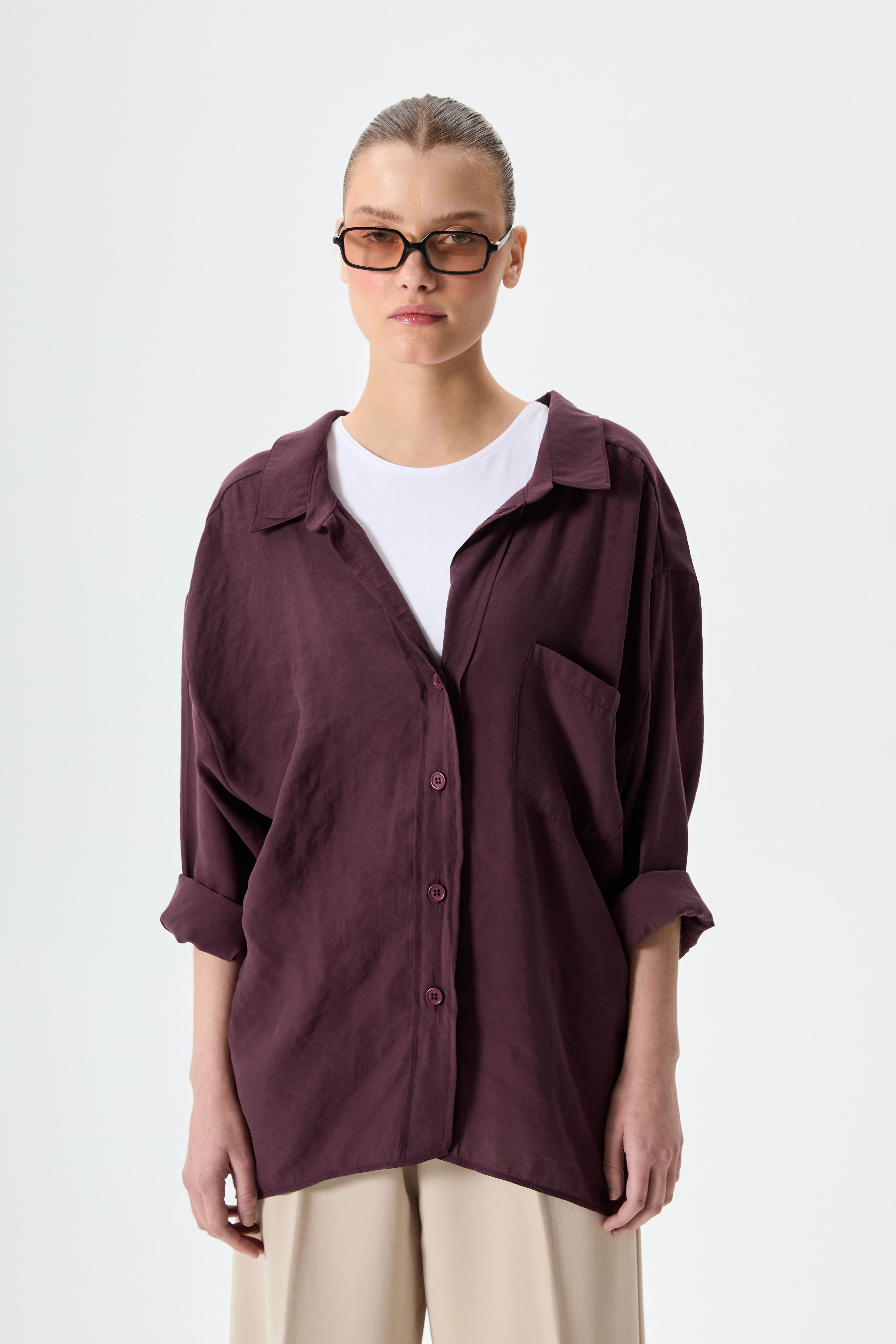 Oversize Gömlek - Mürdüm