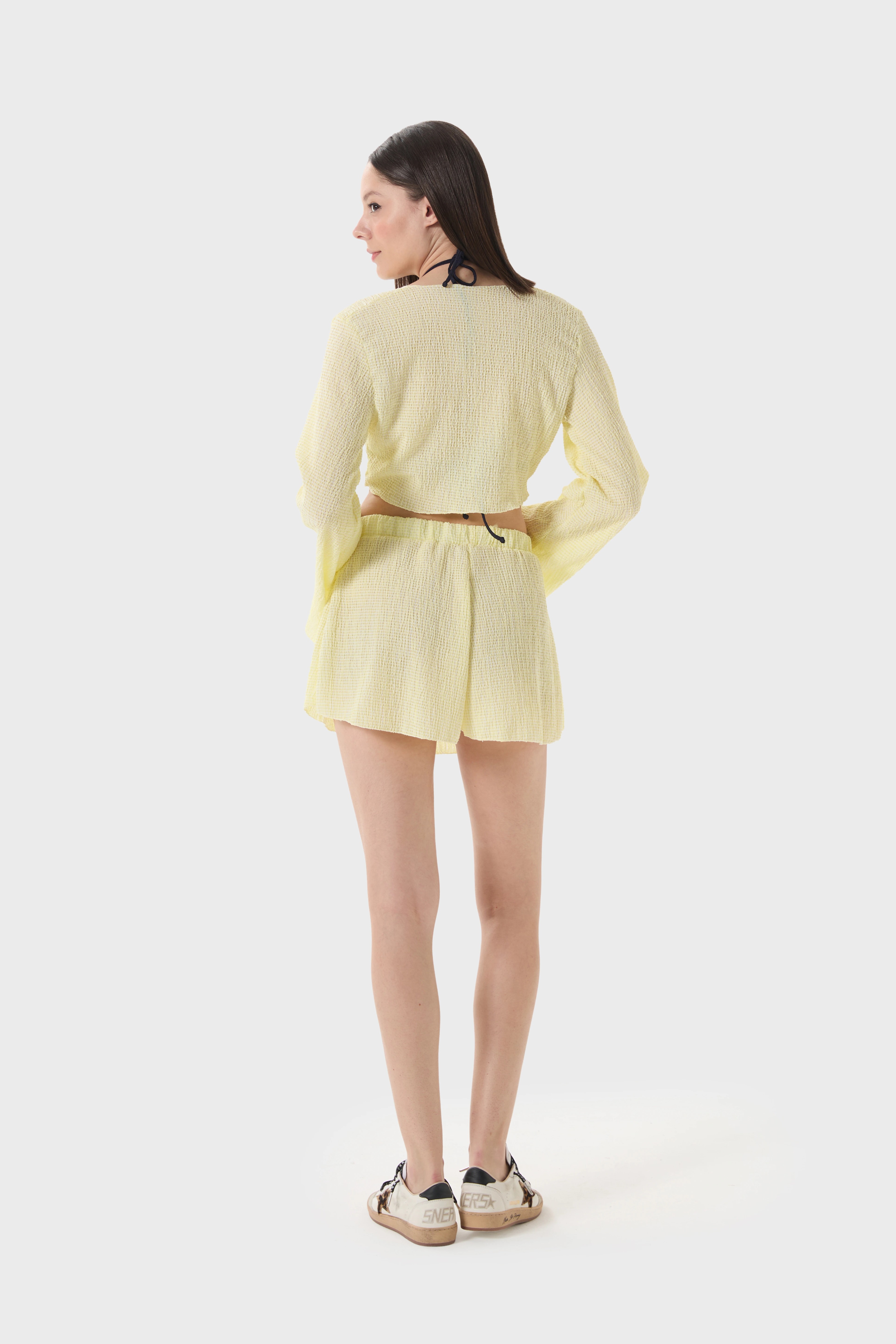Pötikareli Crop Top-Şort Takım