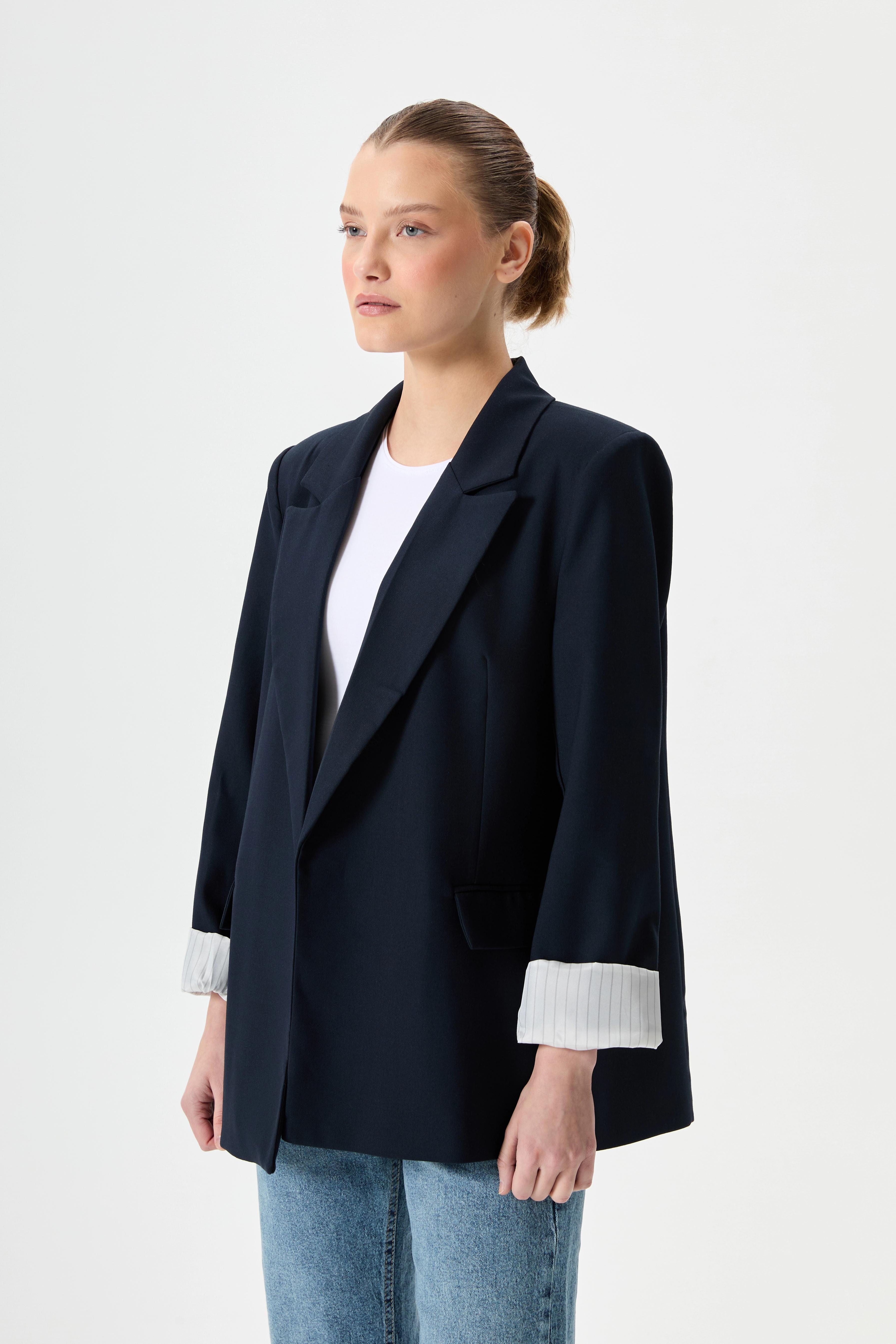 Vatkalı Blazer Ceket - Lacivert