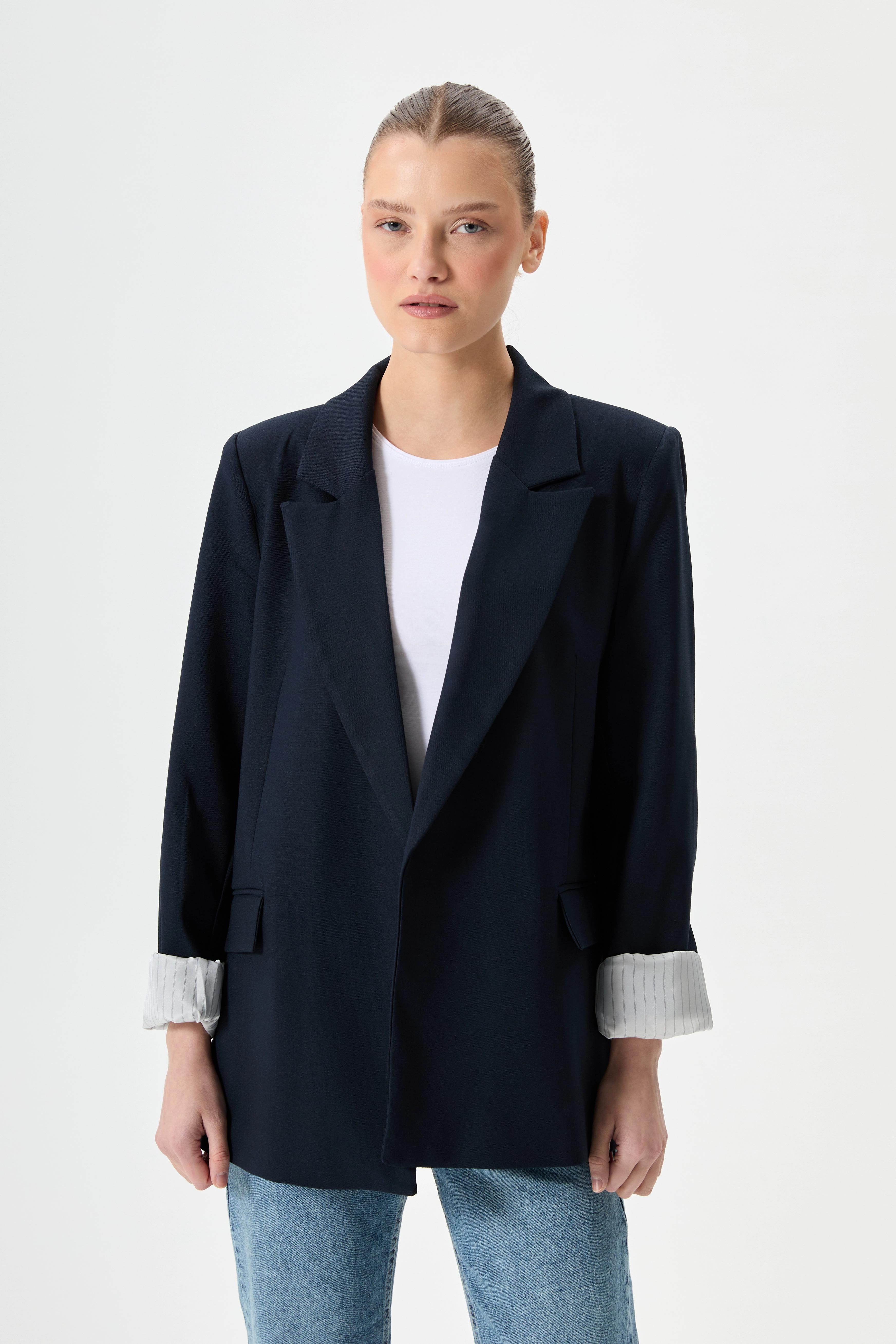 Vatkalı Blazer Ceket - Lacivert