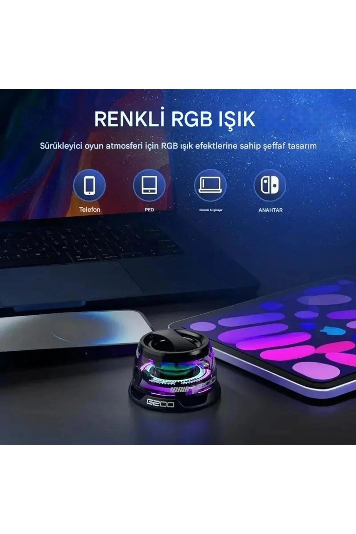 G200 RGB Işıklı 5W Manyetik Bluetooth Hoparlör Taşınabilir Speaker Telefon Stand