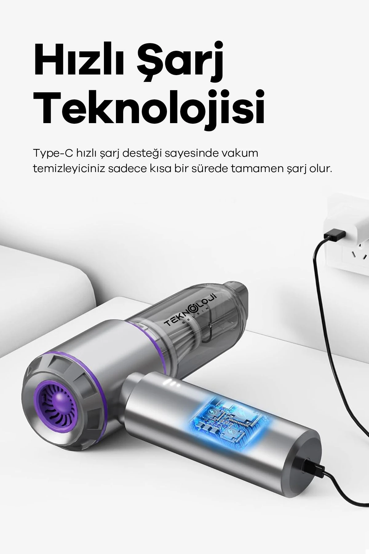 Araç İçi Süpürge El tipi Portatif 16.000 Pa Extra Vakum Güçlü ve Üflemeli 3 Kademeli