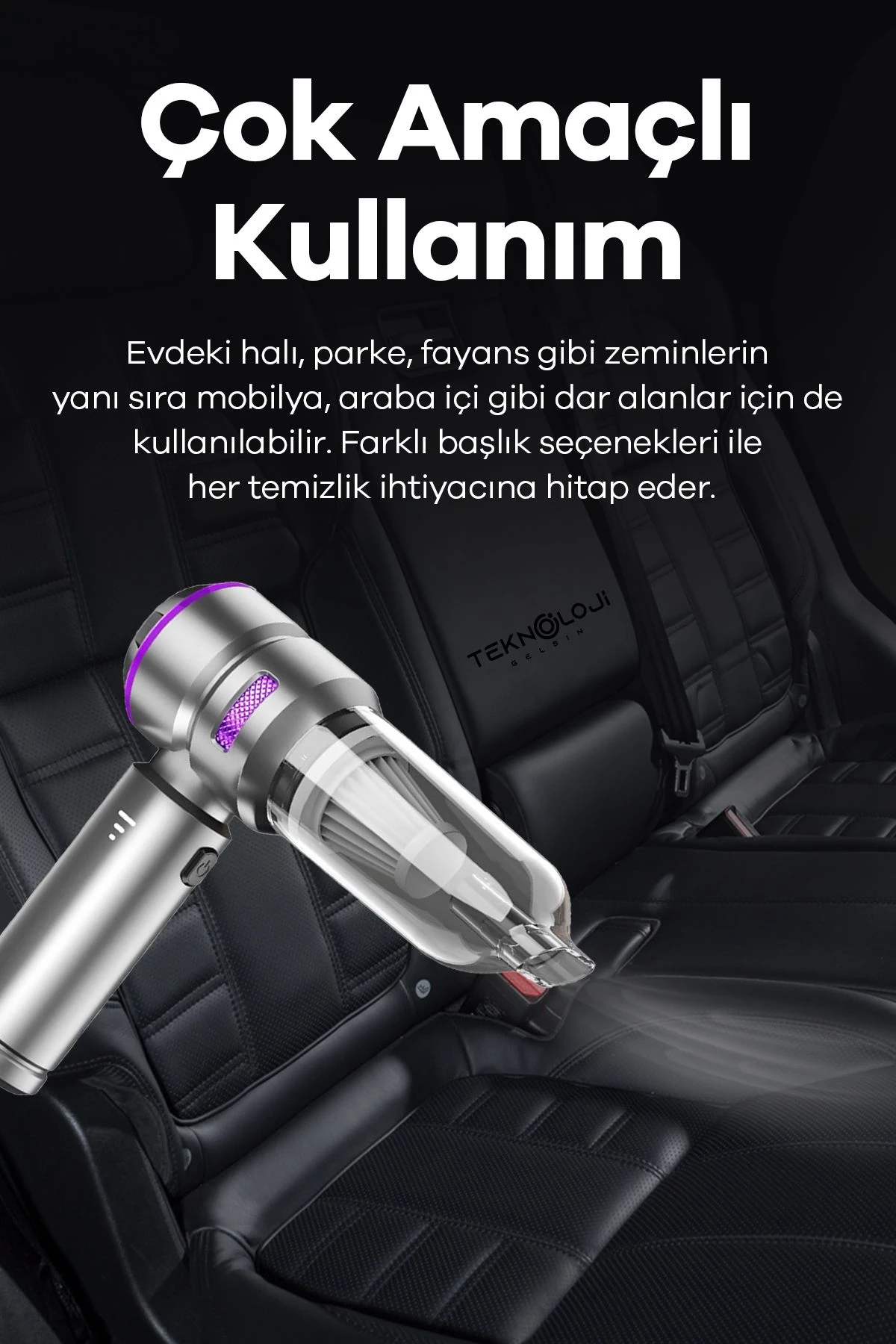 Araç İçi Süpürge El tipi Portatif 16.000 Pa Extra Vakum Güçlü ve Üflemeli 3 Kademeli