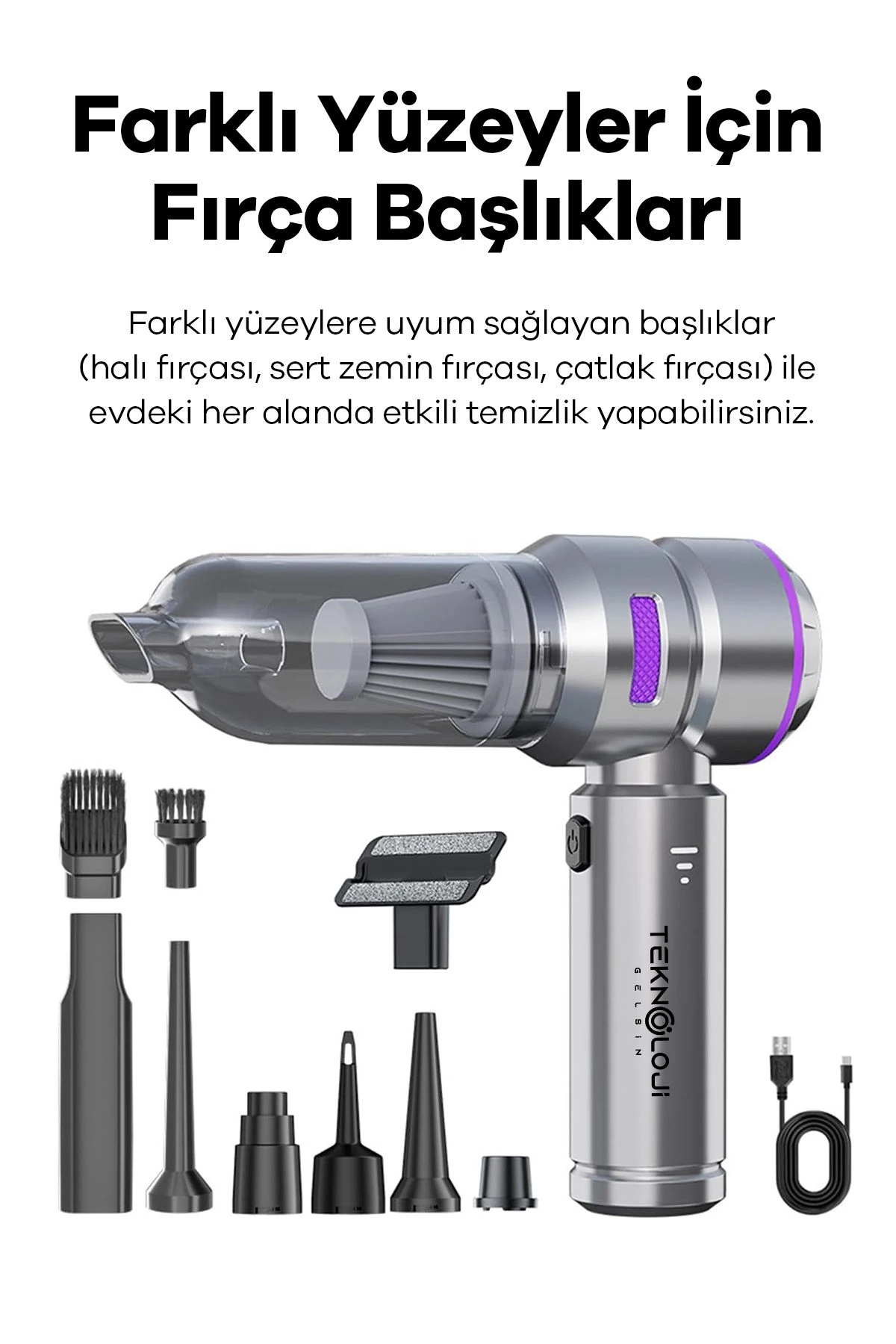 Araç İçi Süpürge El tipi Portatif 16.000 Pa Extra Vakum Güçlü ve Üflemeli 3 Kademeli