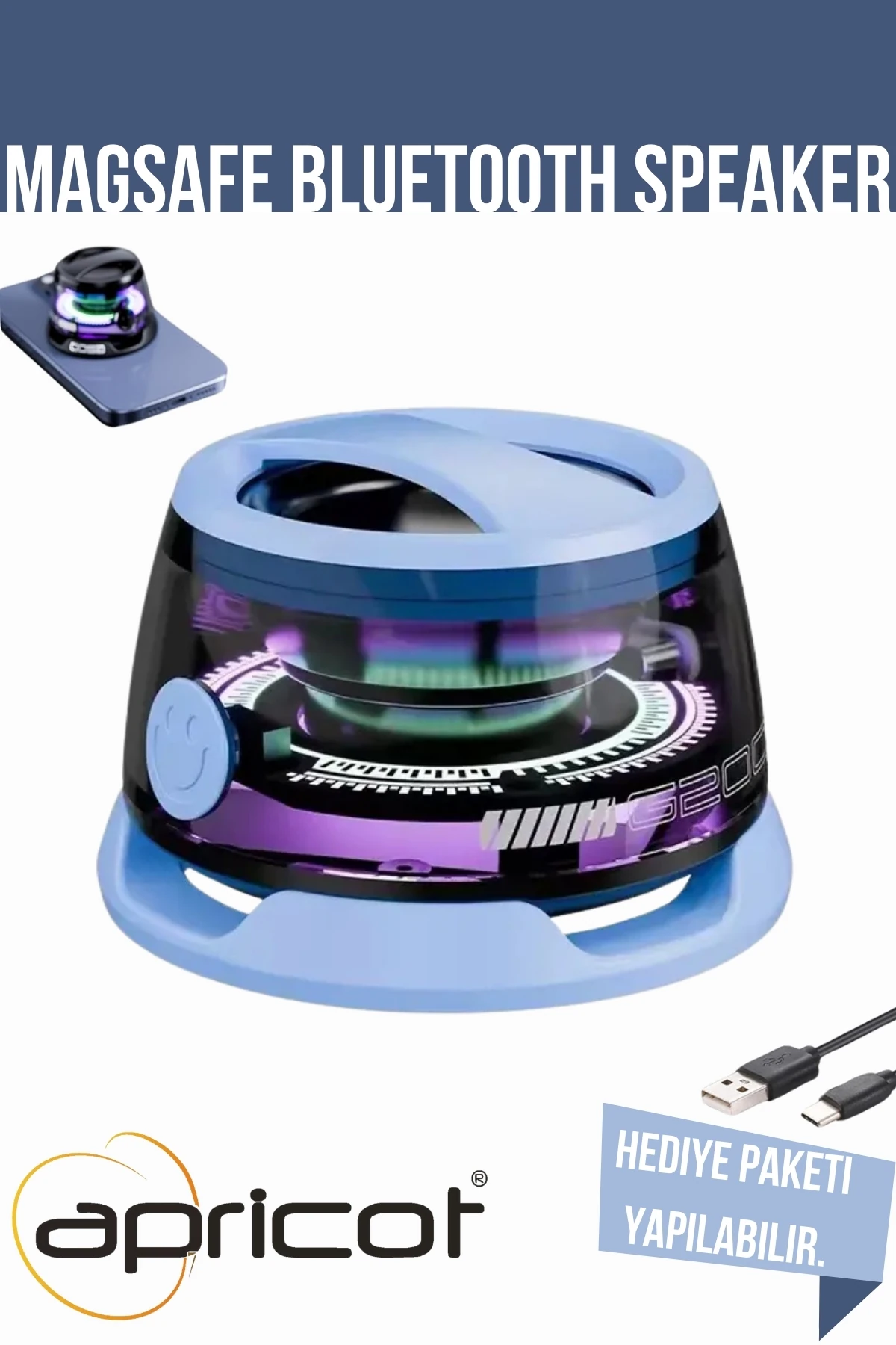 DY200 Manyetik RGB MagSafeli 3W Telefon Tutucu Özellikli Mavi Bluetooth Speaker Hoparlör