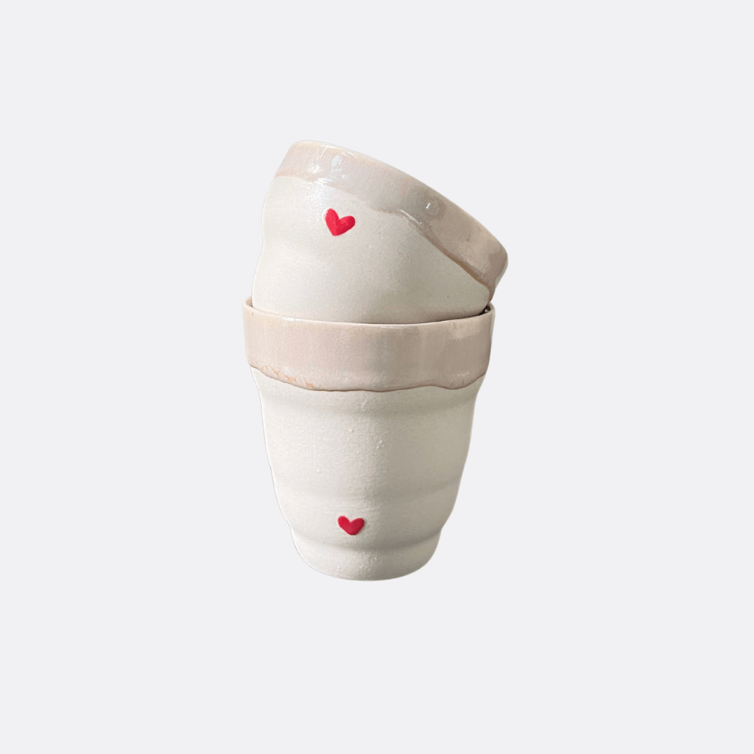 Beige Stoneware 2'li Bubble Fincan Seti