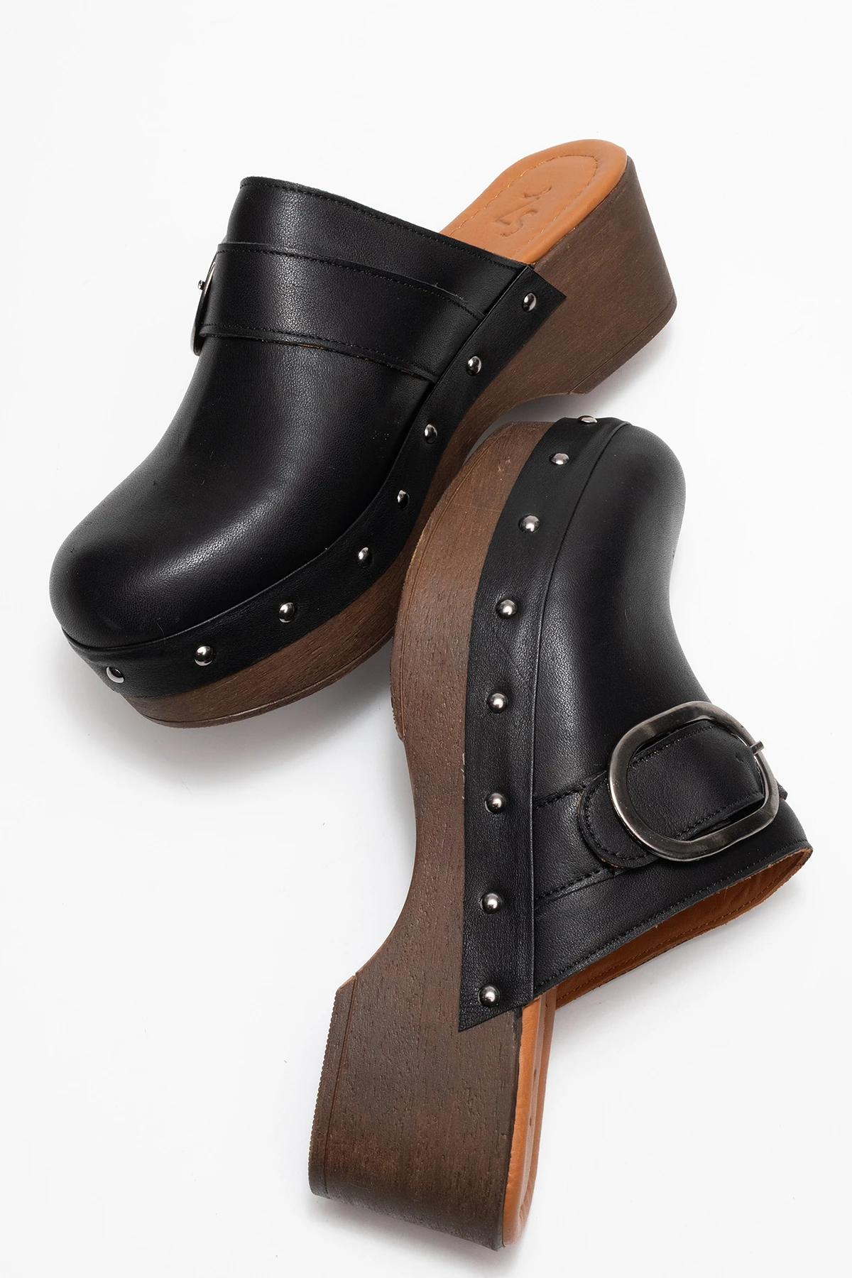 Sylive Kadın Deri Takunya Terlik Siyah