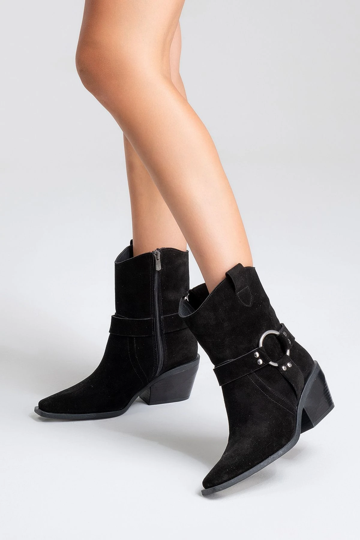 Fandel Deri Kadın Bot Siyah Süet