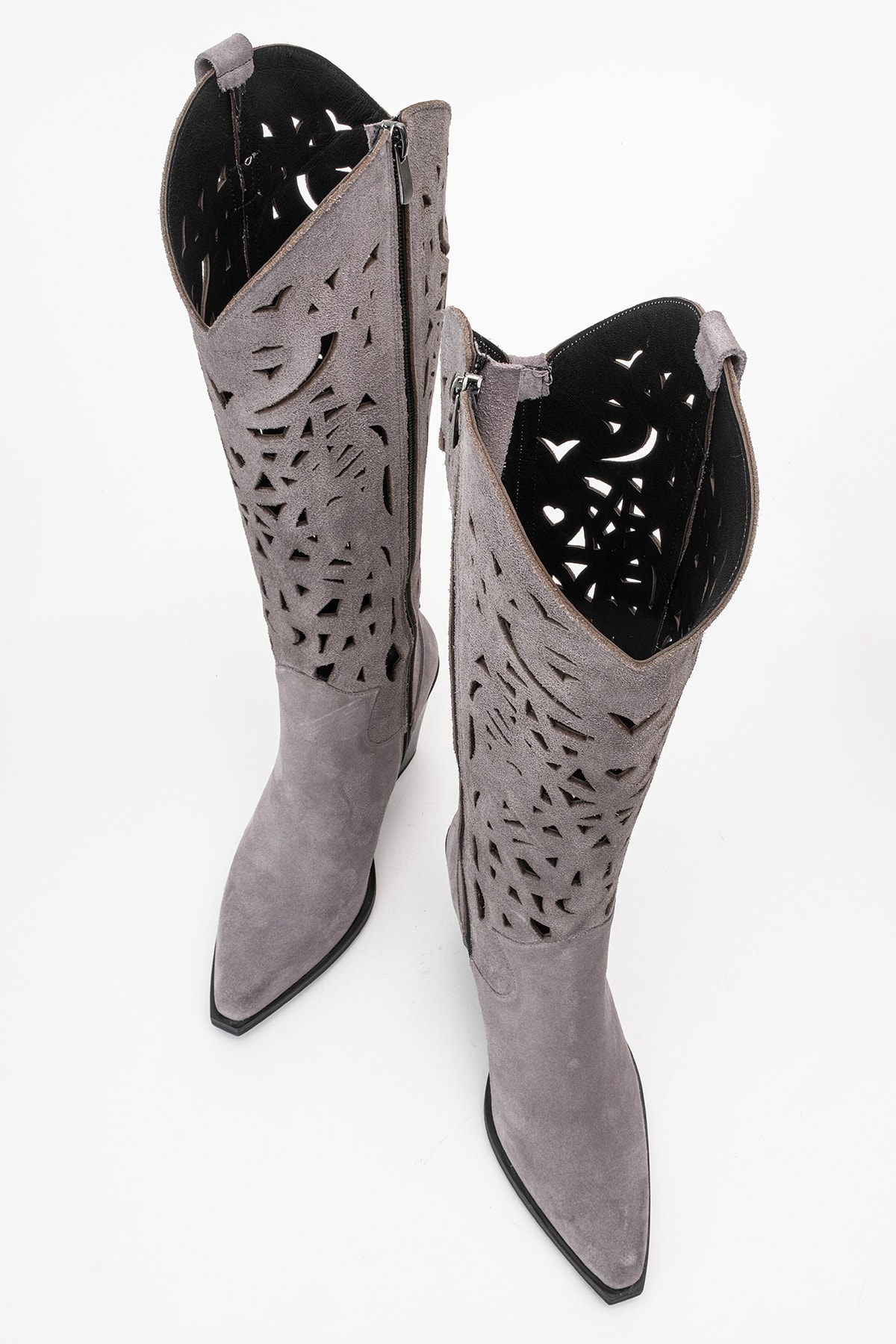 Harlina Kadın Hakiki Deri Gri Süet Western Bot