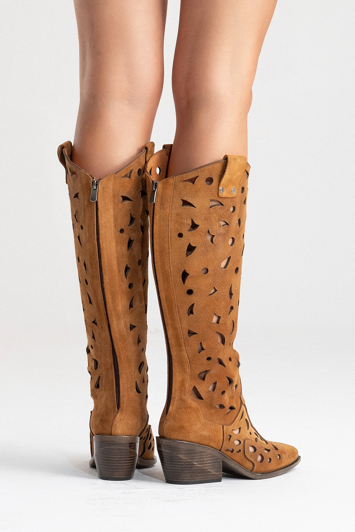 Harcy Kadın Hakiki Deri Taba Süet Western Bot