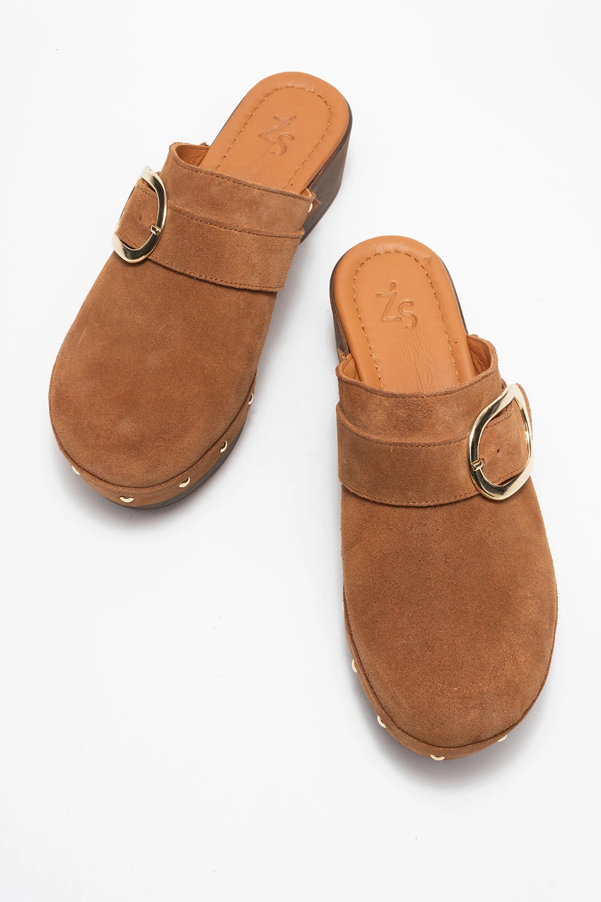 Sylive Kadın Deri Takunya Terlik Taba Süet