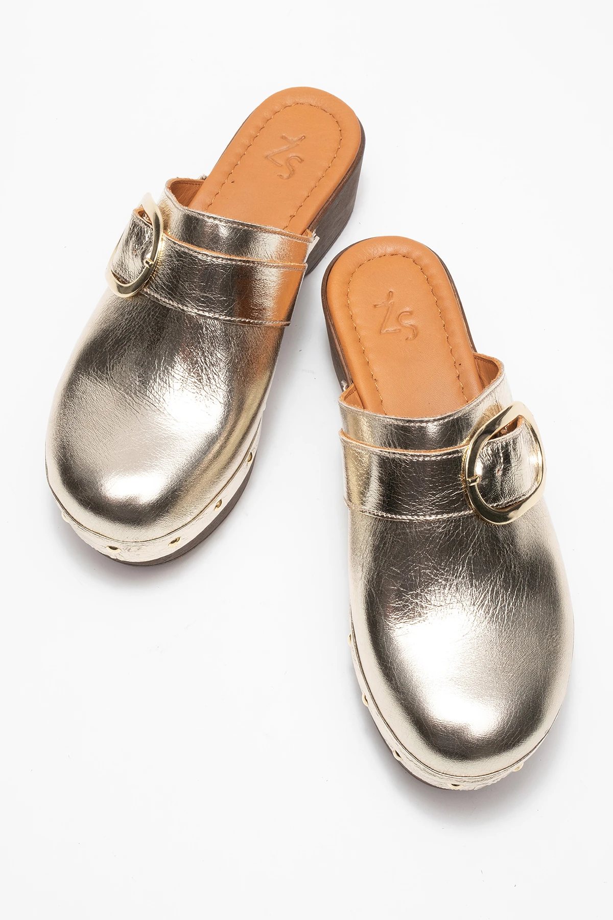 Sylive Kadın Deri Takunya Terlik Dore