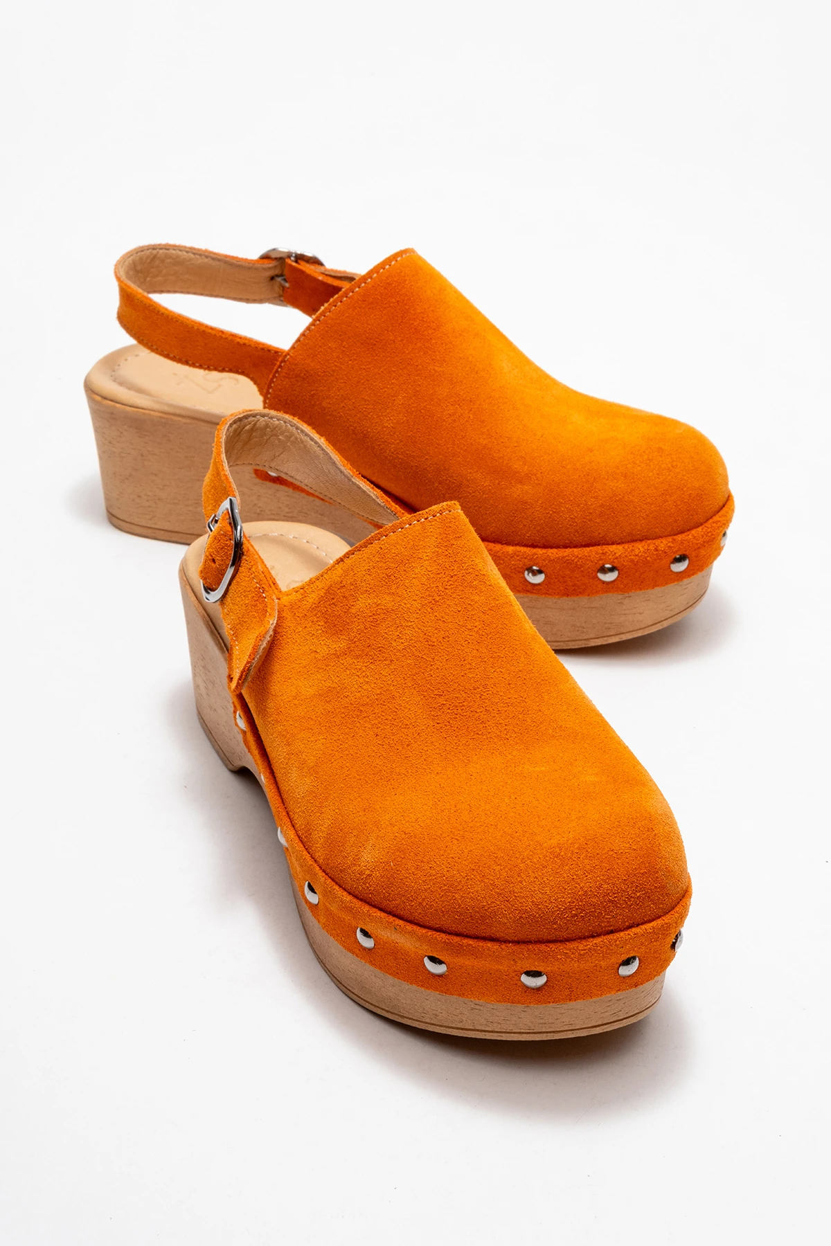 Aliva Kadın Deri Takunya Sandalet Oranj Süet