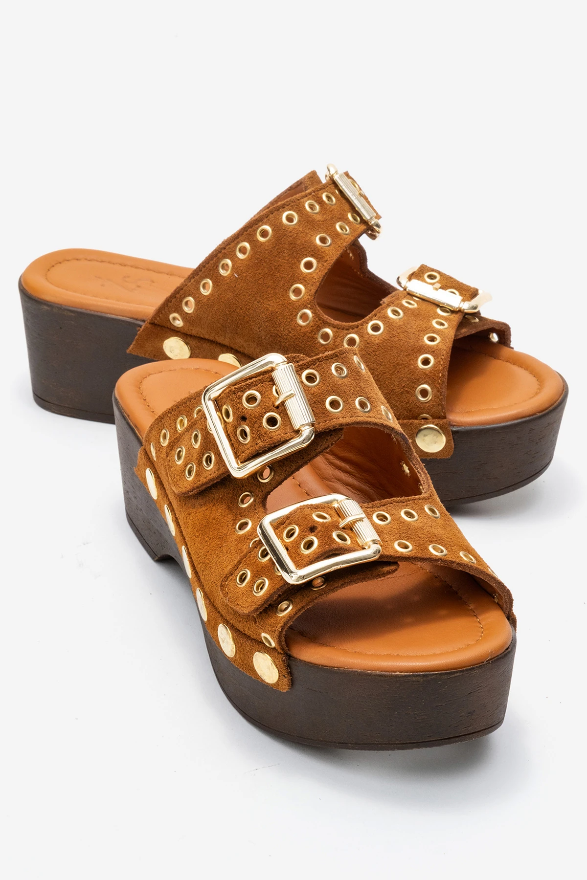 Sandira Kadın Deri Takunya Sandalet Taba Süet