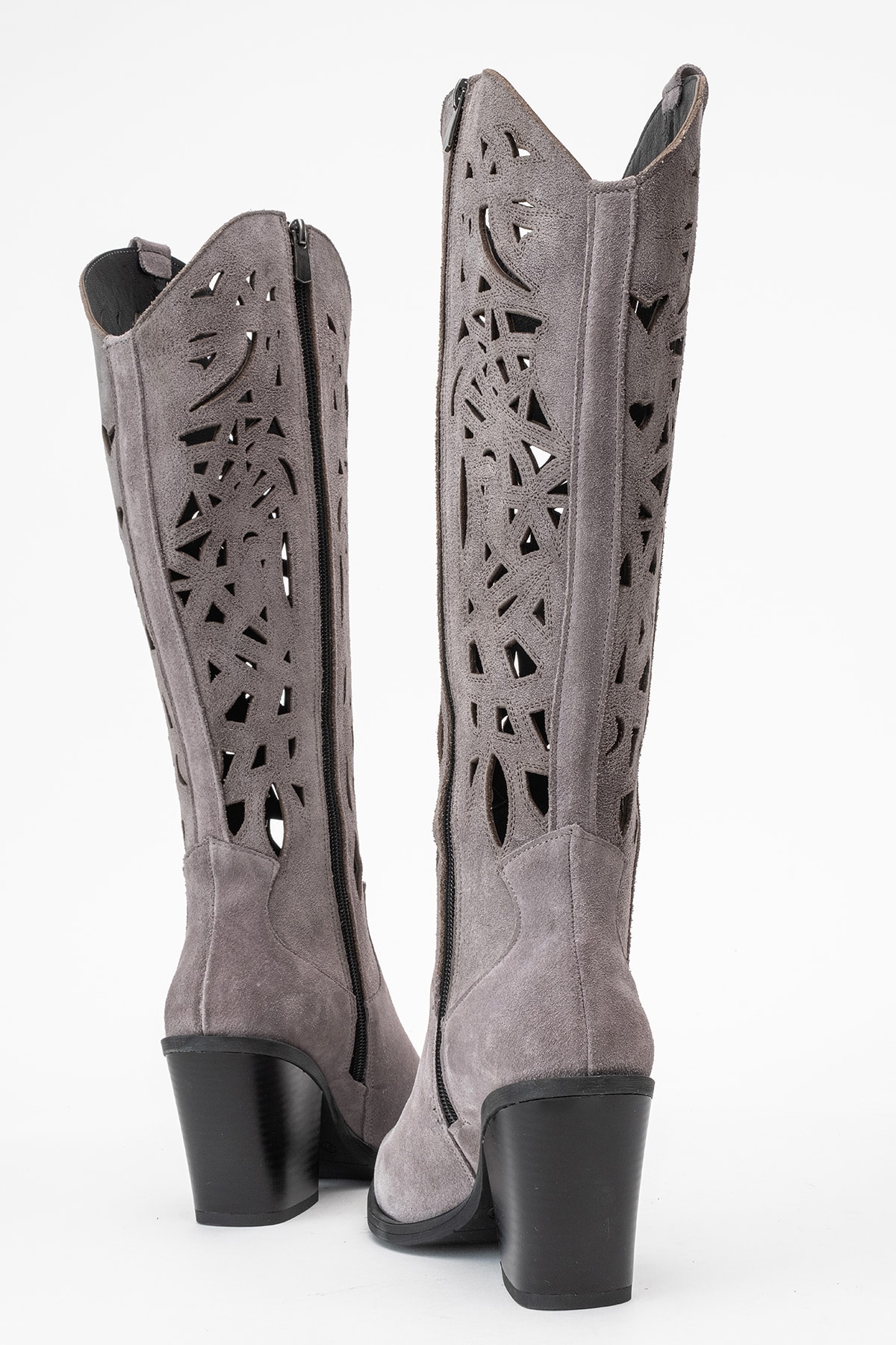 Harlina Kadın Hakiki Deri Gri Süet Western Bot