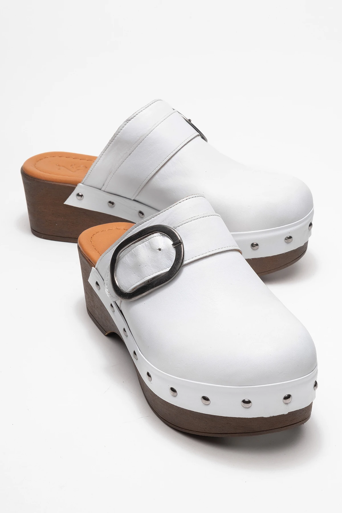 Sylive Kadın Deri Takunya Terlik Beyaz