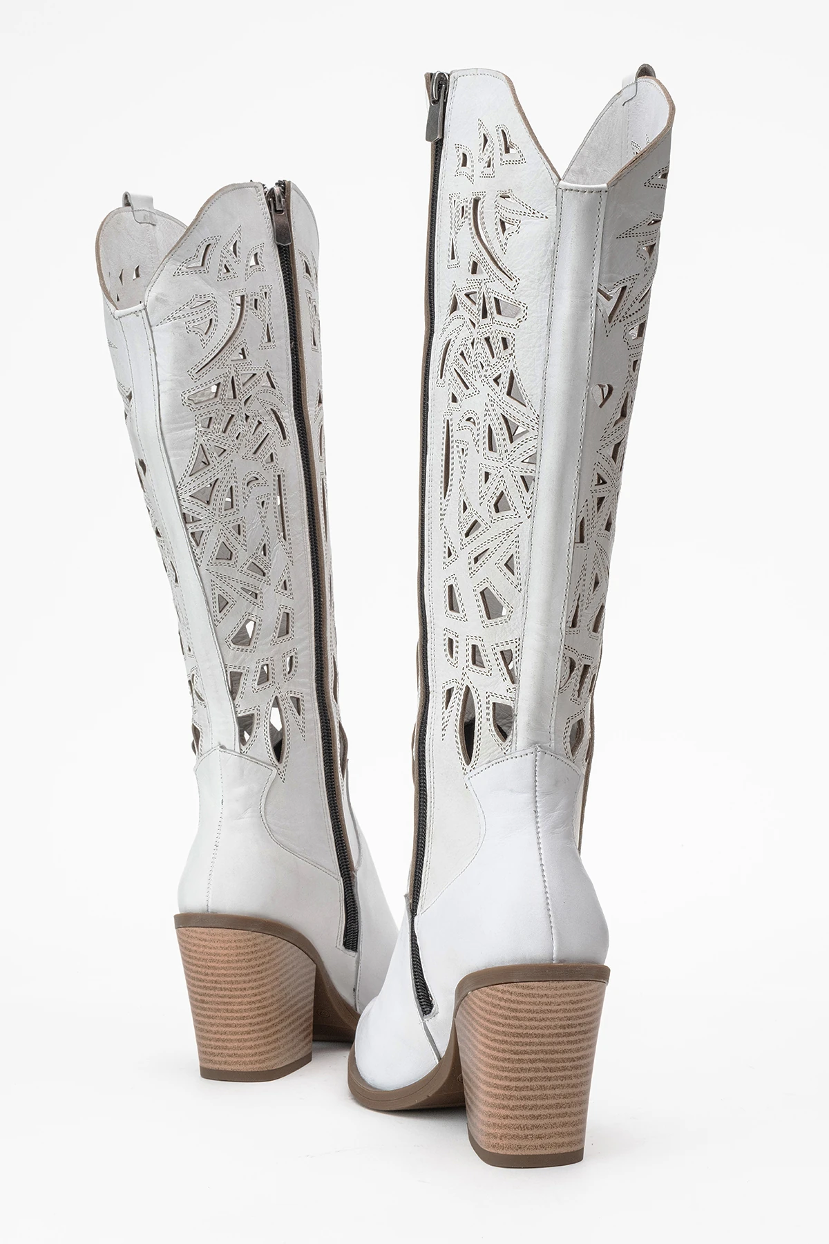 Harlina Kadın Hakiki Deri Beyaz Western Bot