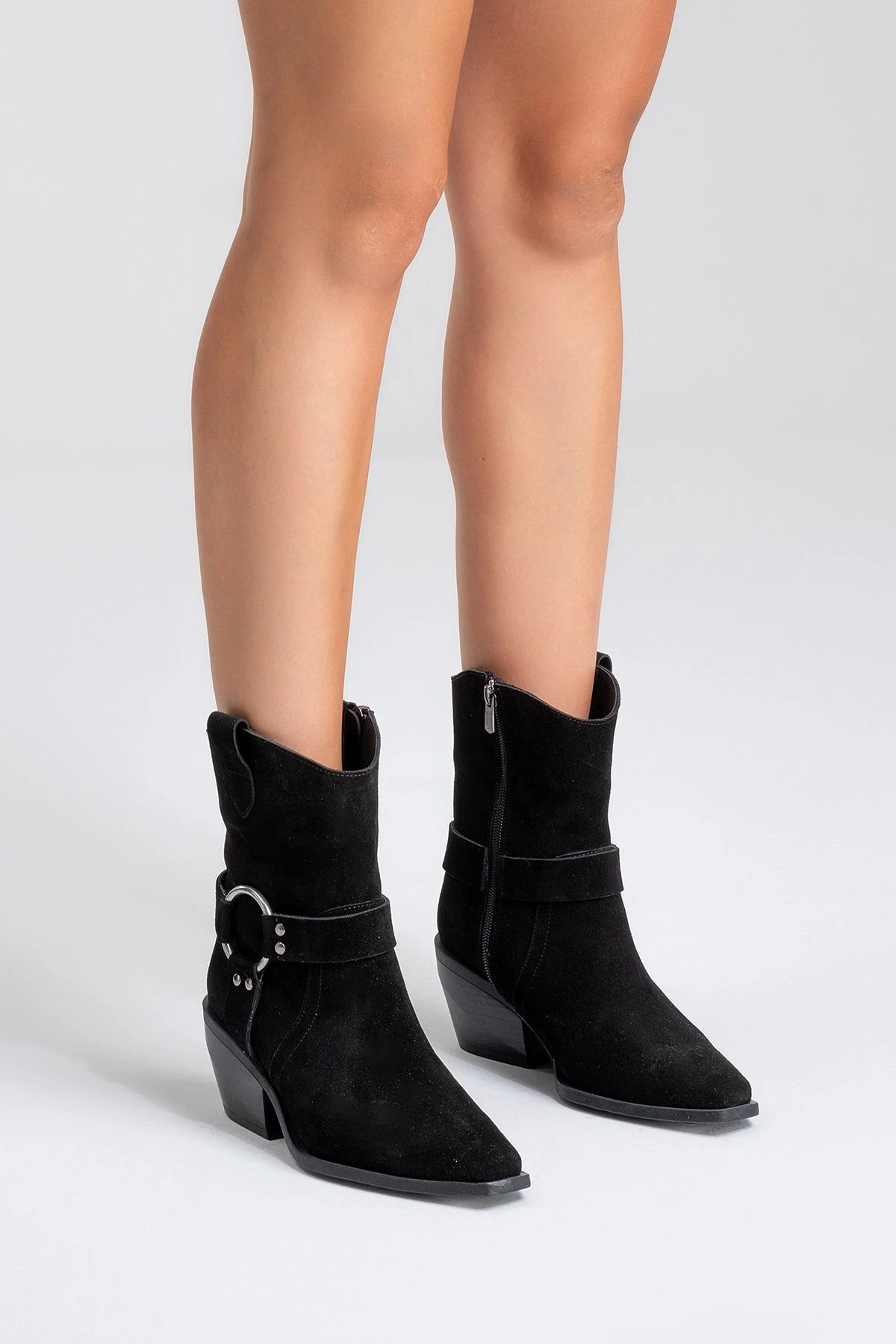 Fandel Deri Kadın Bot Siyah Süet