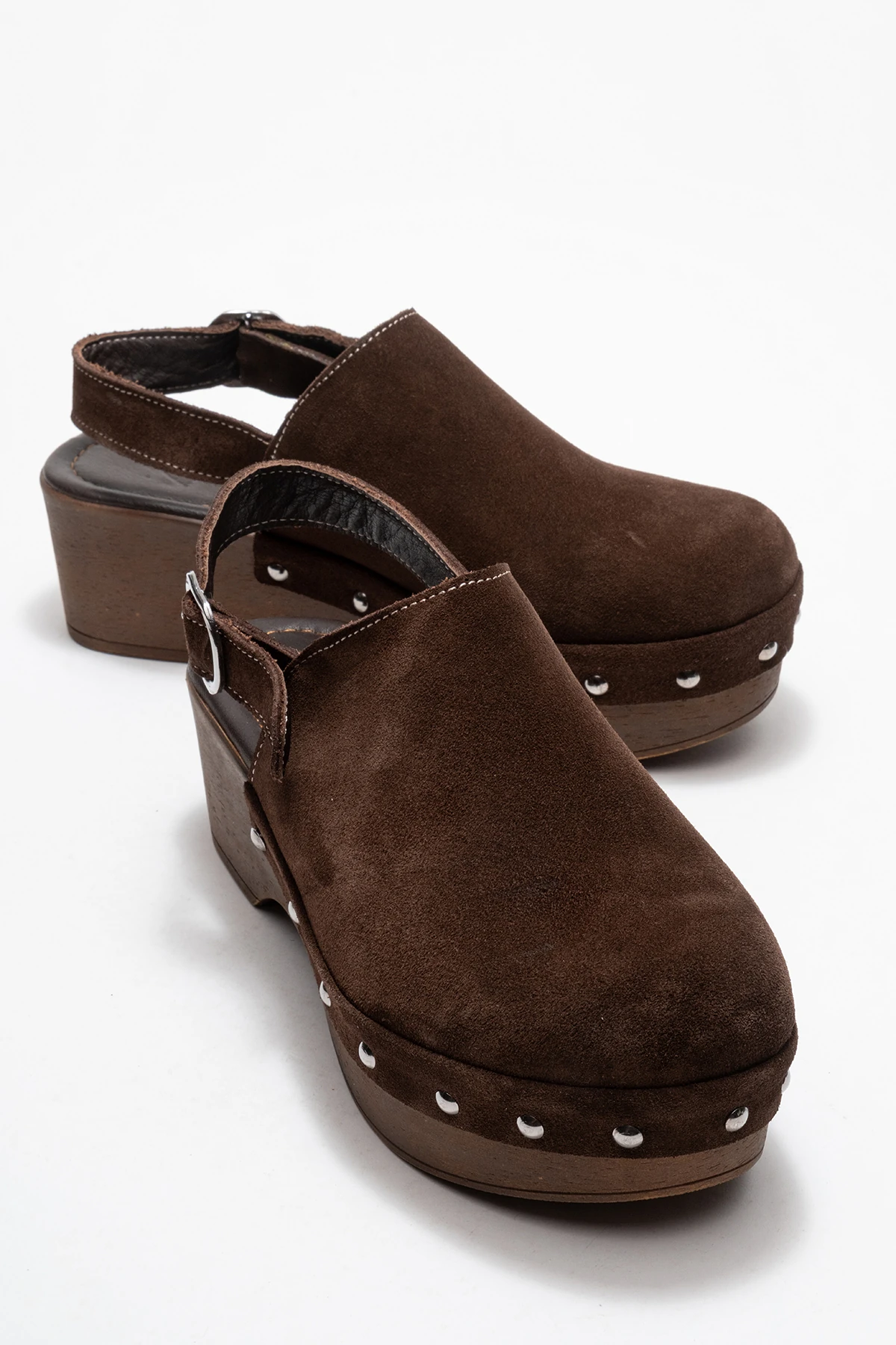 Aliva Kadın Deri Takunya Sandalet Kahve Süet