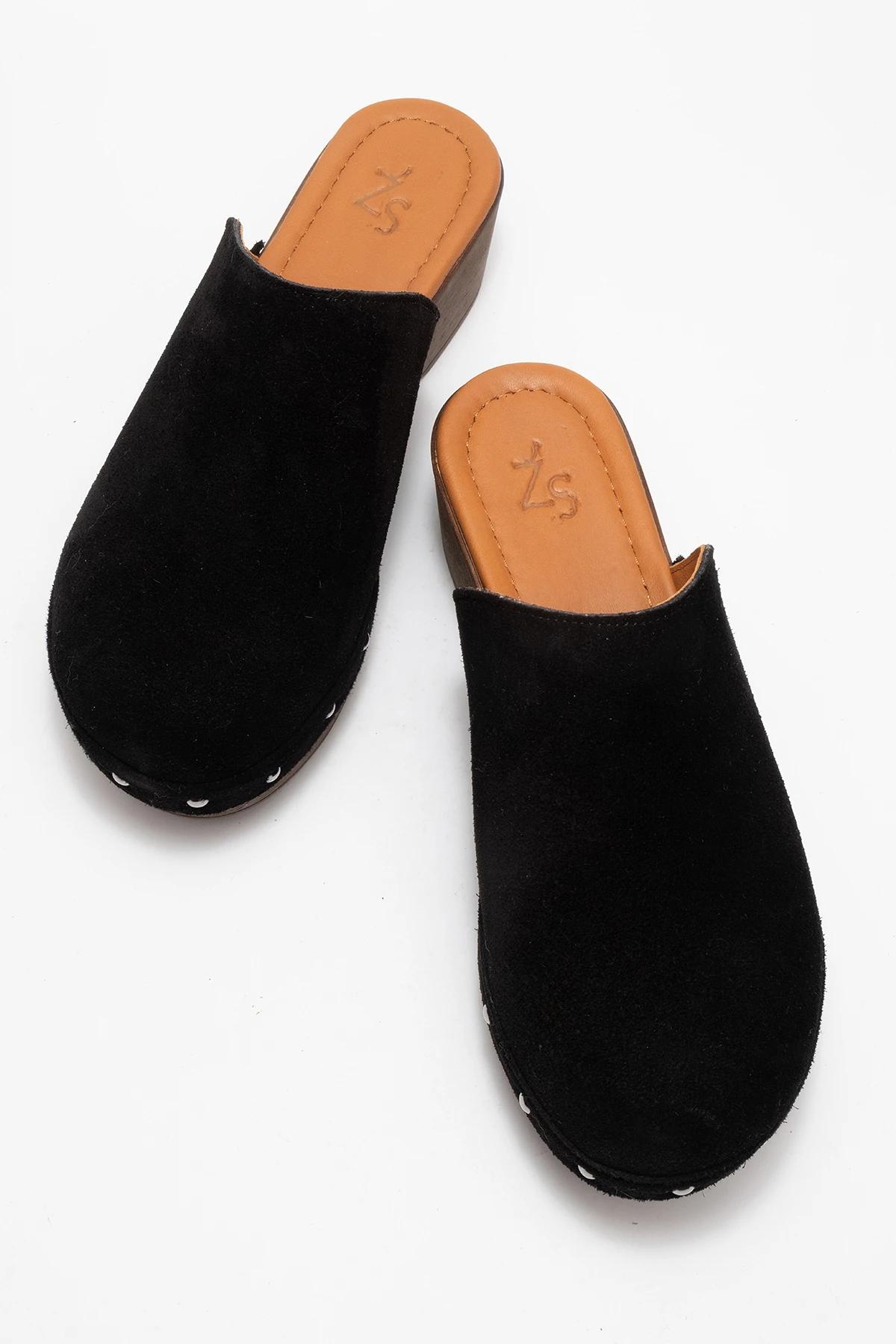 Serviola Kadın Deri Takunya Sandalet Siyah Süet