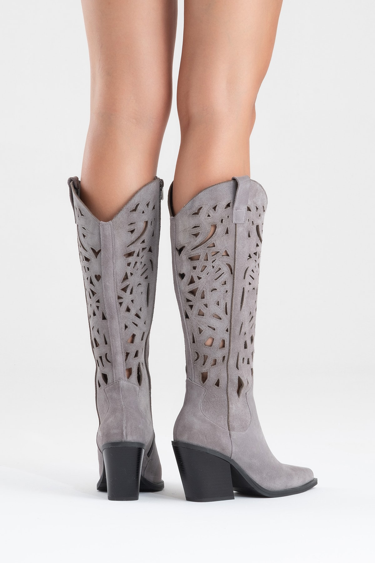 Harlina Kadın Hakiki Deri Gri Süet Western Bot