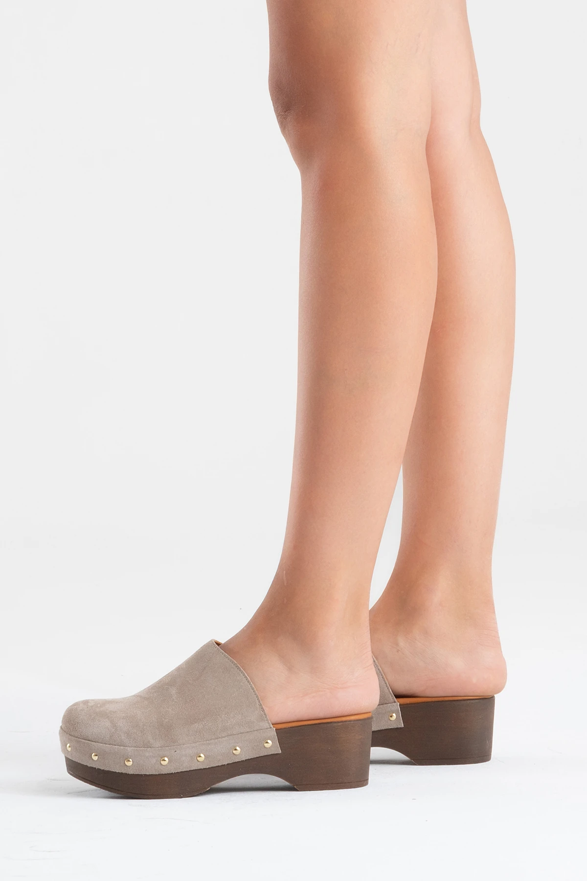 Serviola Kadın Deri Takunya Sandalet Vizon Süet