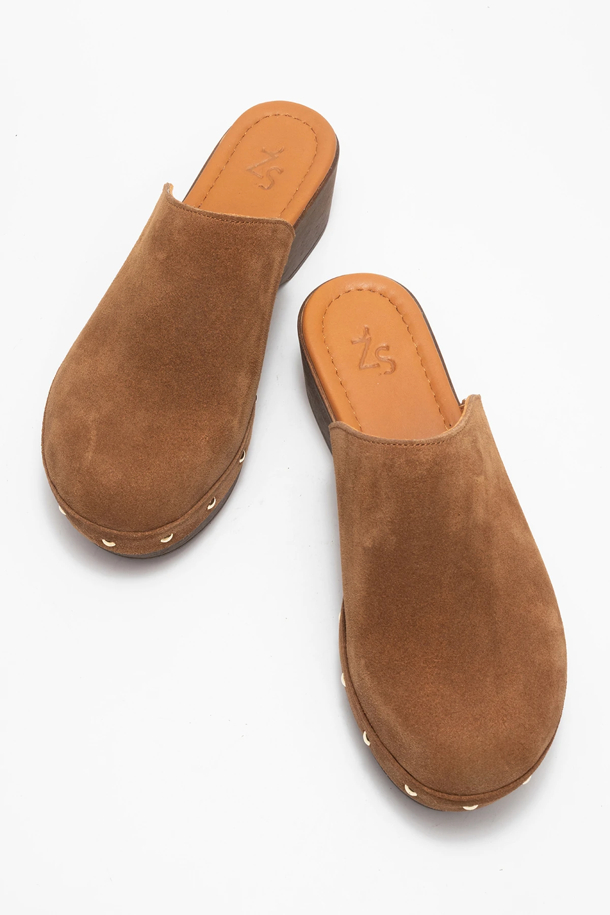 Serviola Kadın Deri Takunya Sandalet Taba Süet