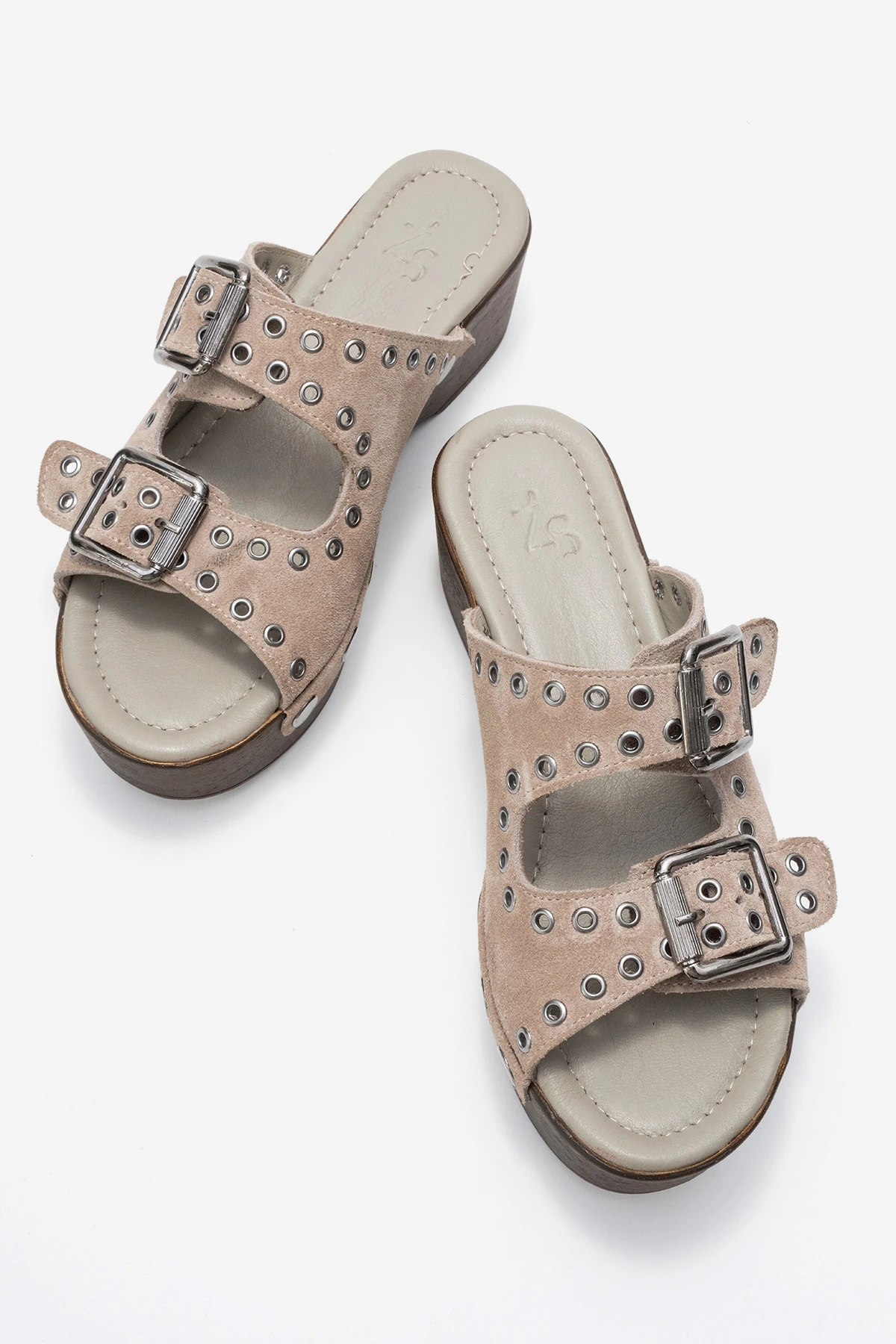 Sandira Kadın Deri Takunya Sandalet Vizon Süet