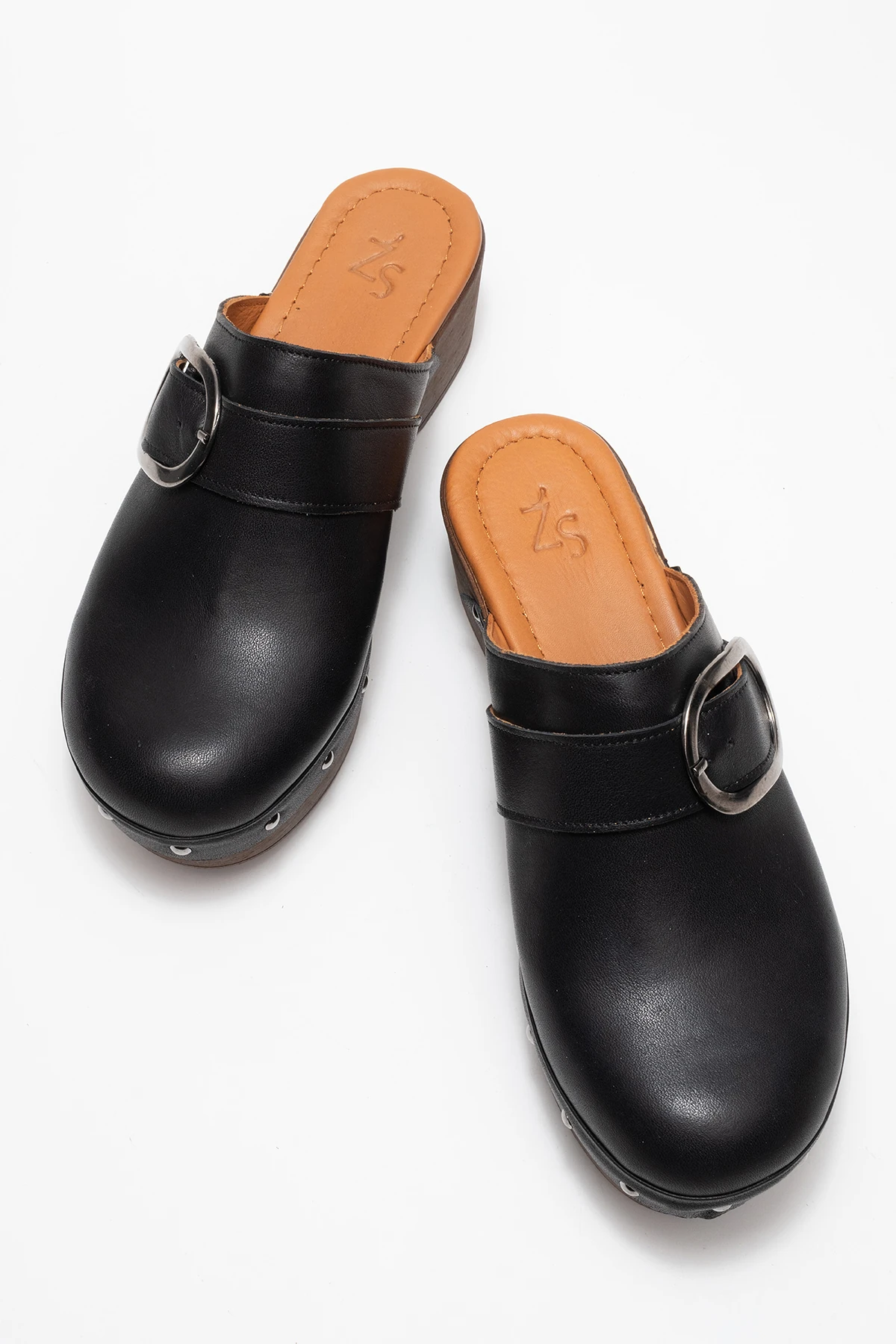 Sylive Kadın Deri Takunya Terlik Siyah