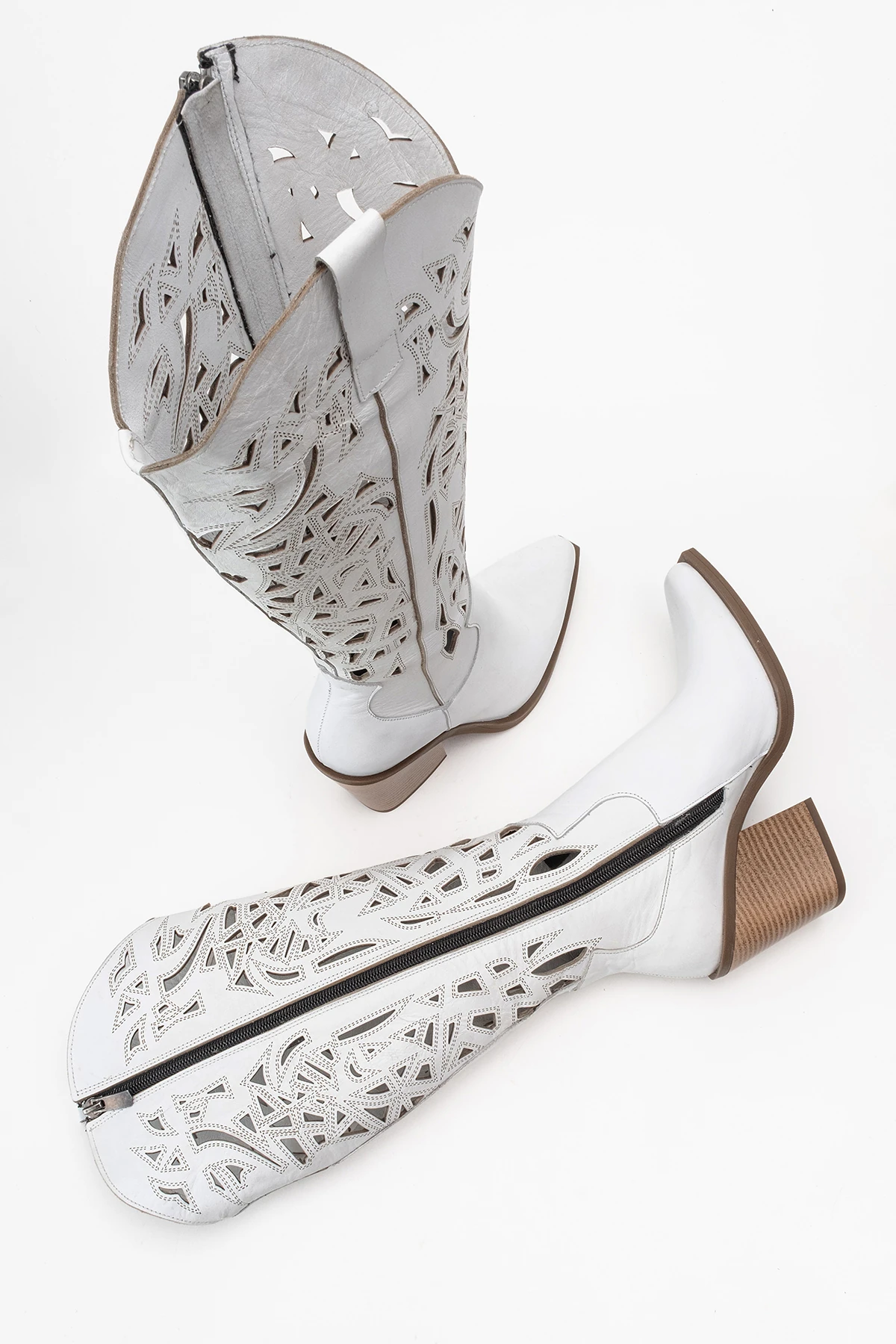 Harlina Kadın Hakiki Deri Beyaz Western Bot