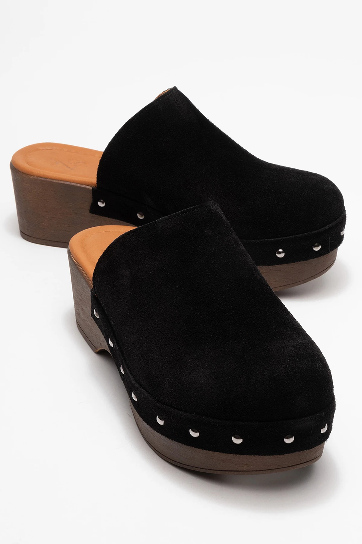 Serviola Kadın Deri Takunya Sandalet Siyah Süet