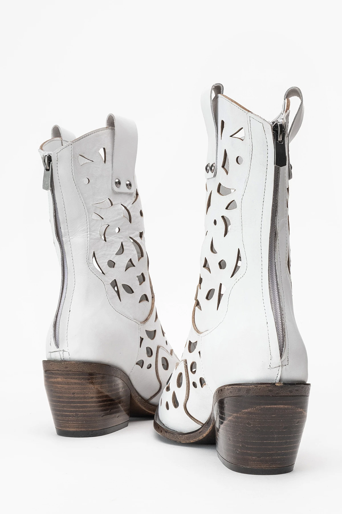 Heydelin Kadın Hakiki Deri Beyaz Western Bot