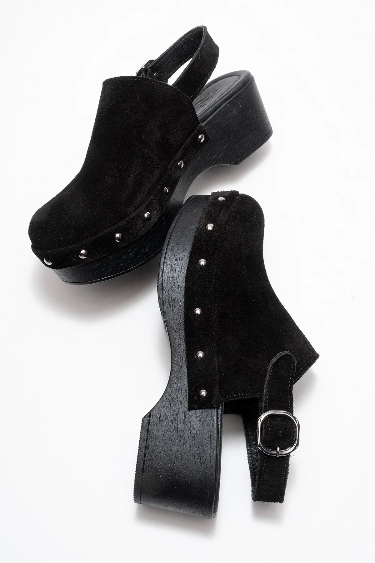 Aliva Kadın Deri Takunya Sandalet Siyah Süet