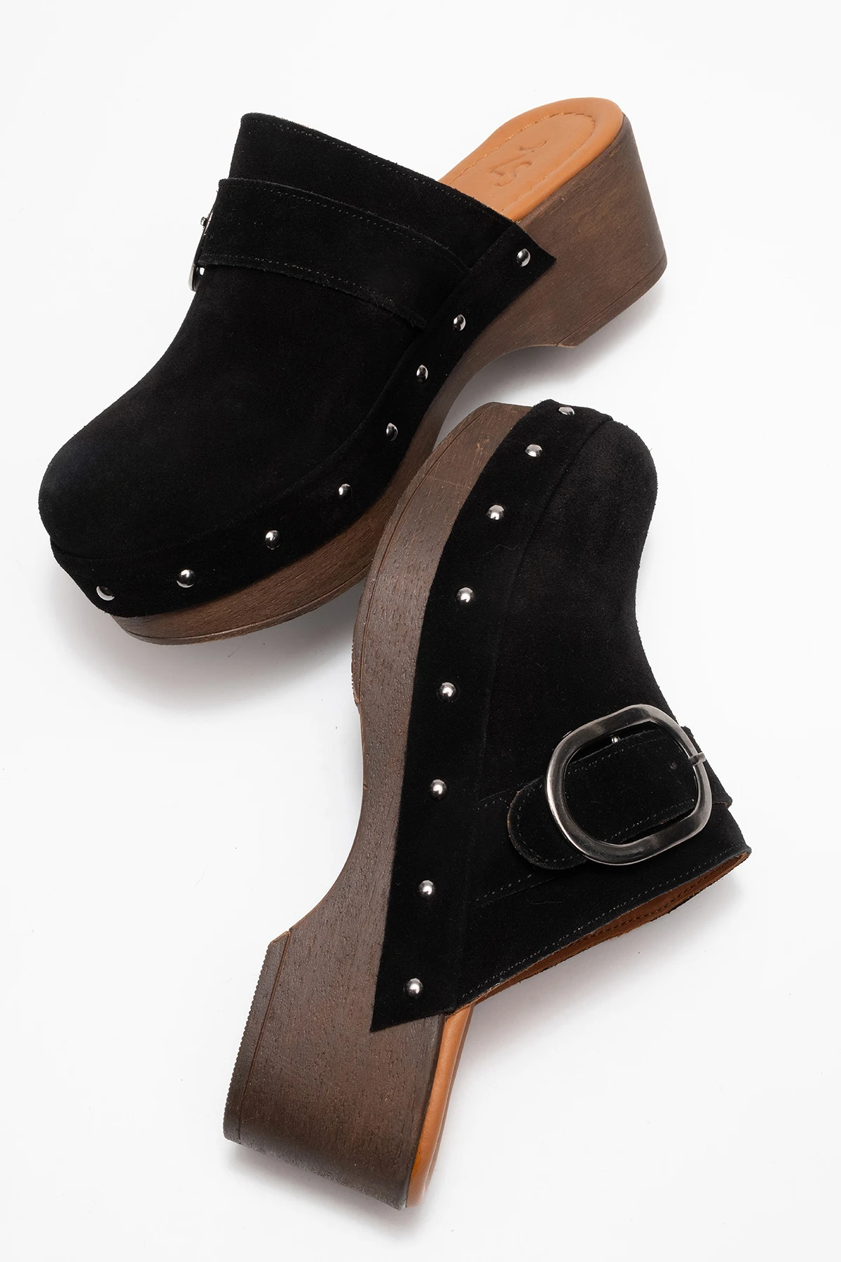 Sylive Kadın Deri Takunya Terlik Siyah Süet