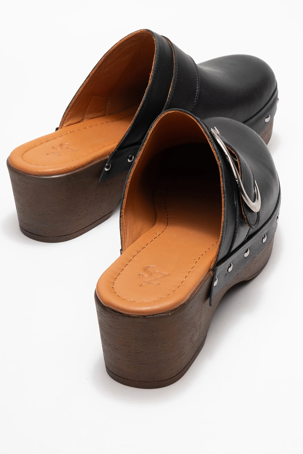 Sylive Kadın Deri Takunya Terlik Siyah