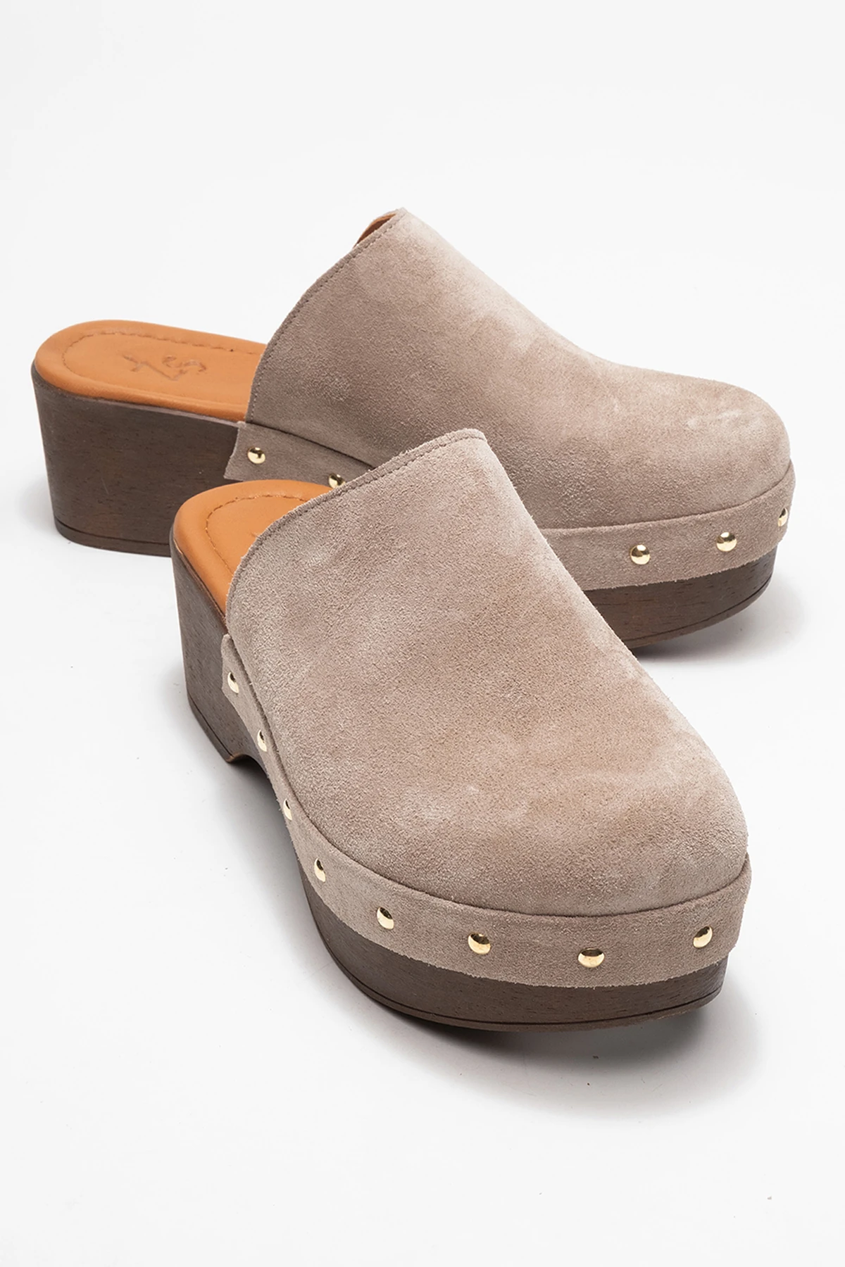 Serviola Kadın Deri Takunya Sandalet Vizon Süet