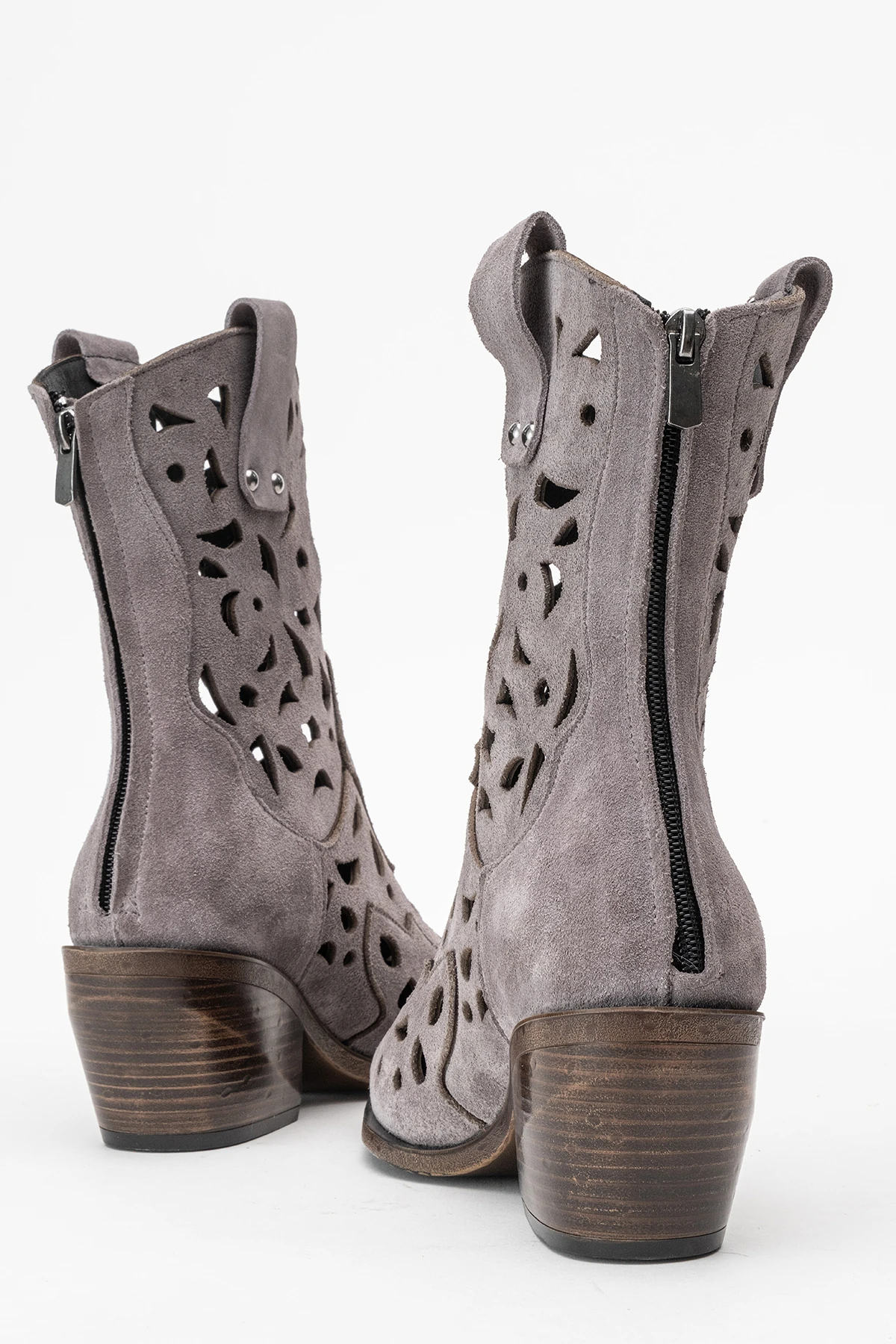 Heydelin Kadın Hakiki Deri Gri Süet Western Bot